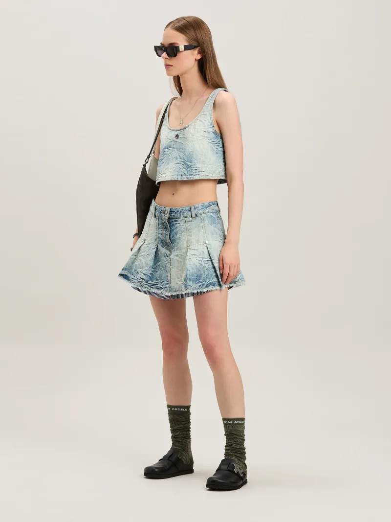 PALM ANGELS PALMS JACQUARED DENIM MINISKIRT