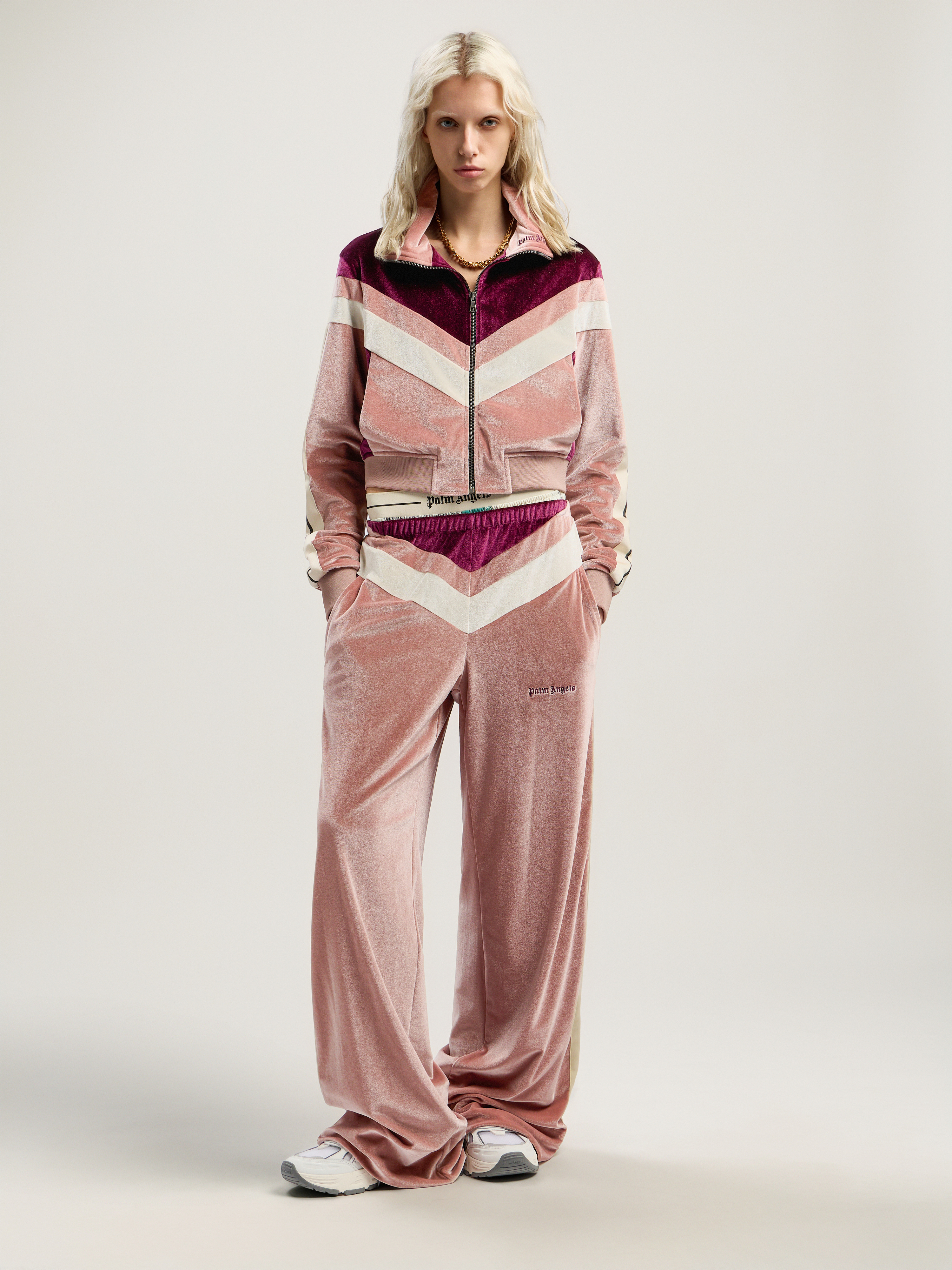 Palm Angels Colorblock Chenille Track Jacket In Pink