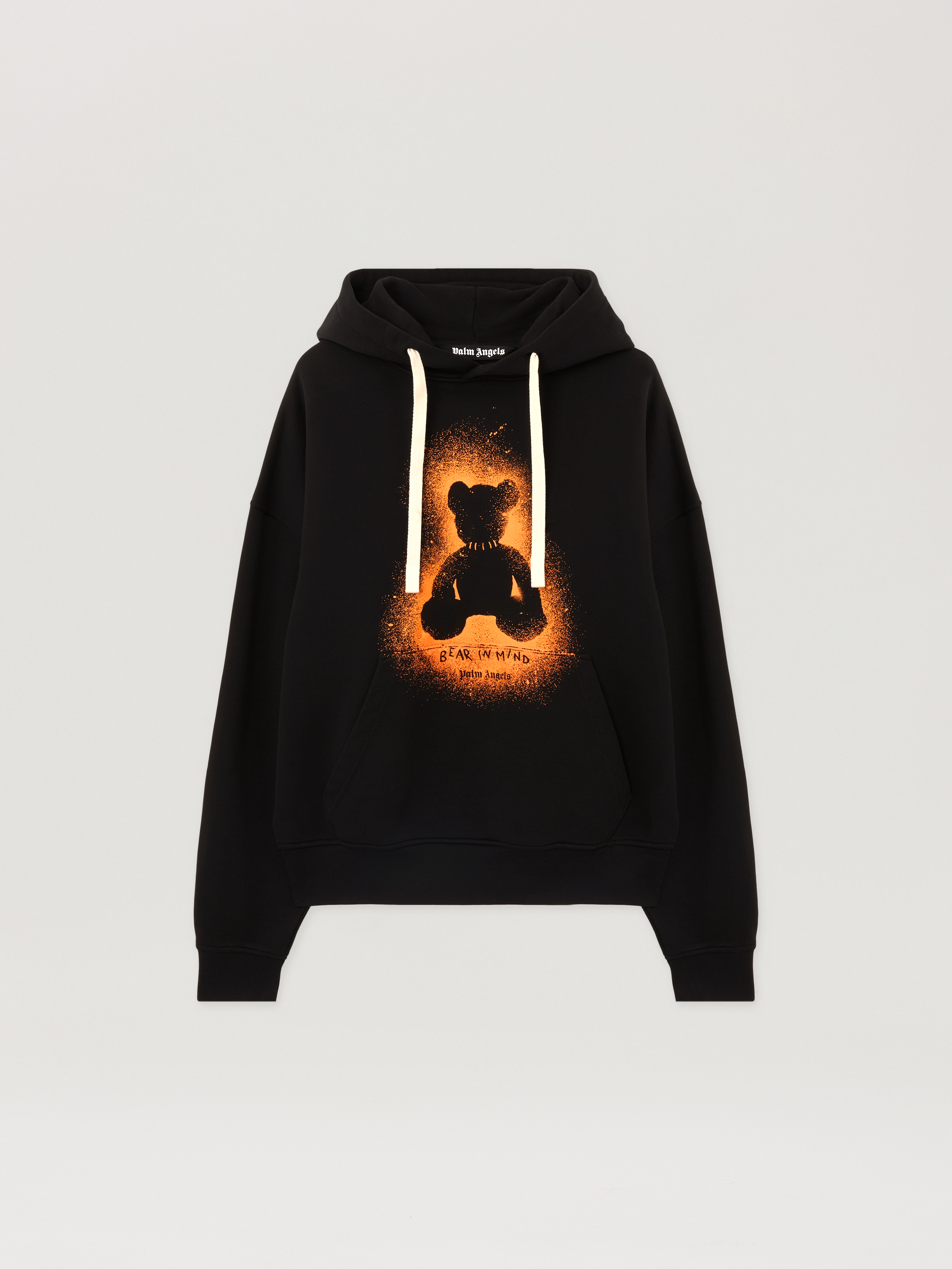 Spray Bear Loose Hoodie in BLACK - ORANGE FLUO for Men | Palm Angels®