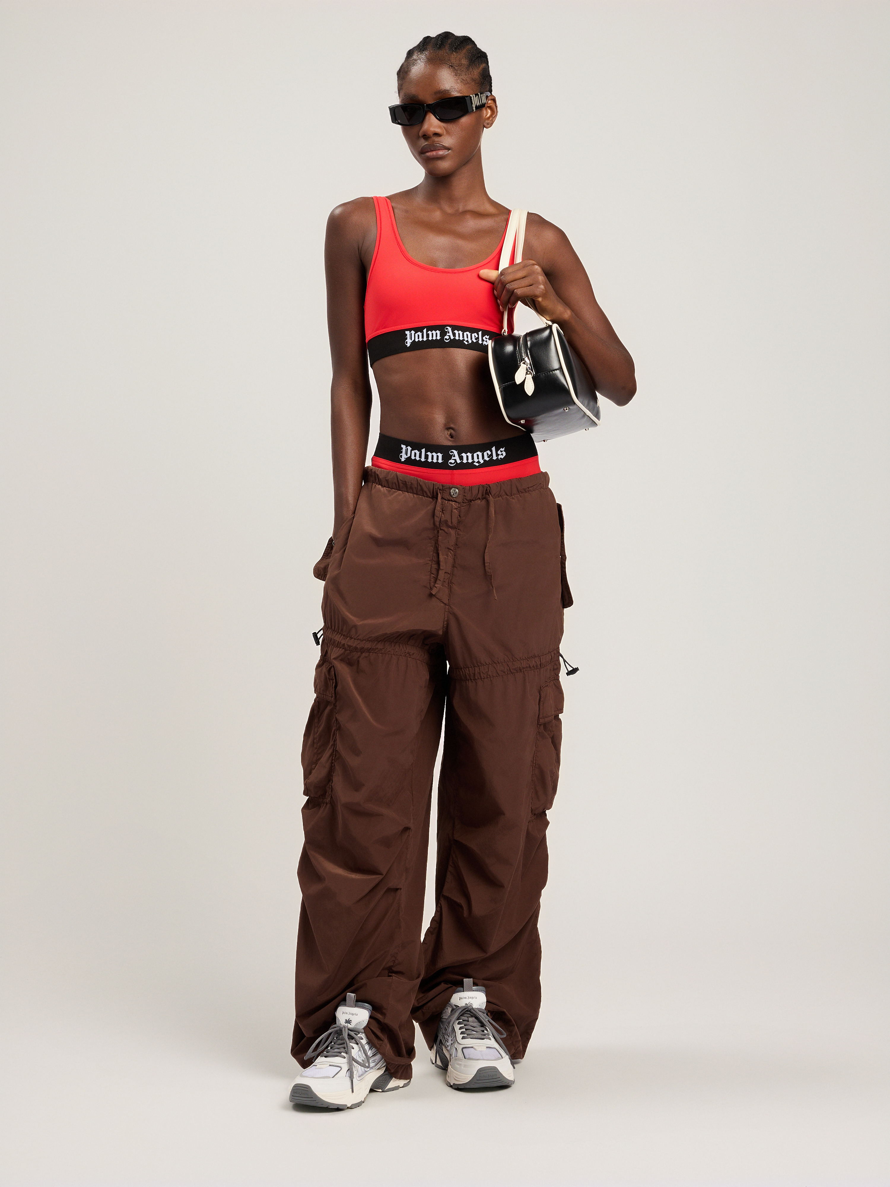 Palm Angels Red Logo Scoop Neck Tank Top In Black