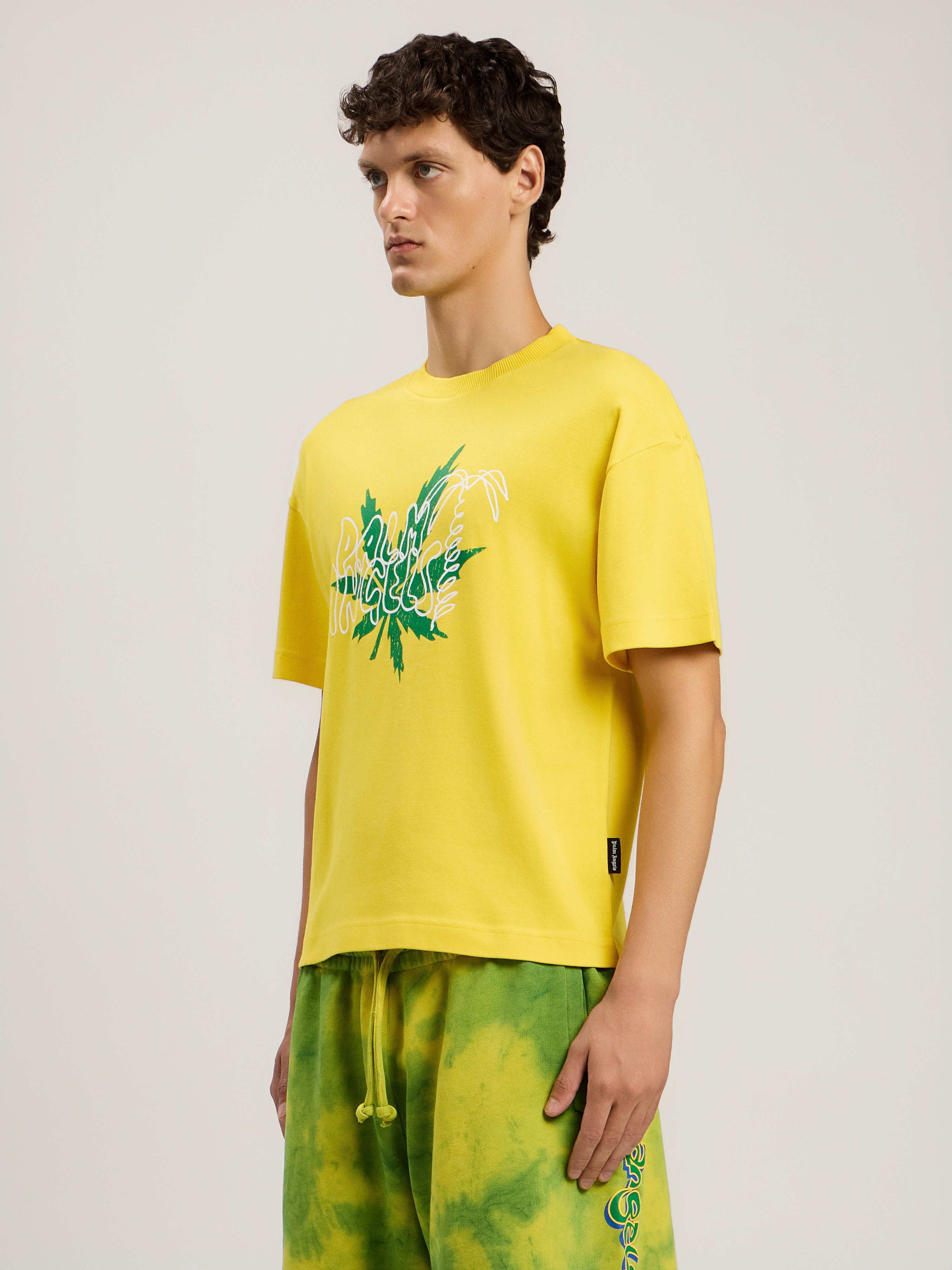 Palm Angels Palm Leaf Graphic T-shirt In Yellow