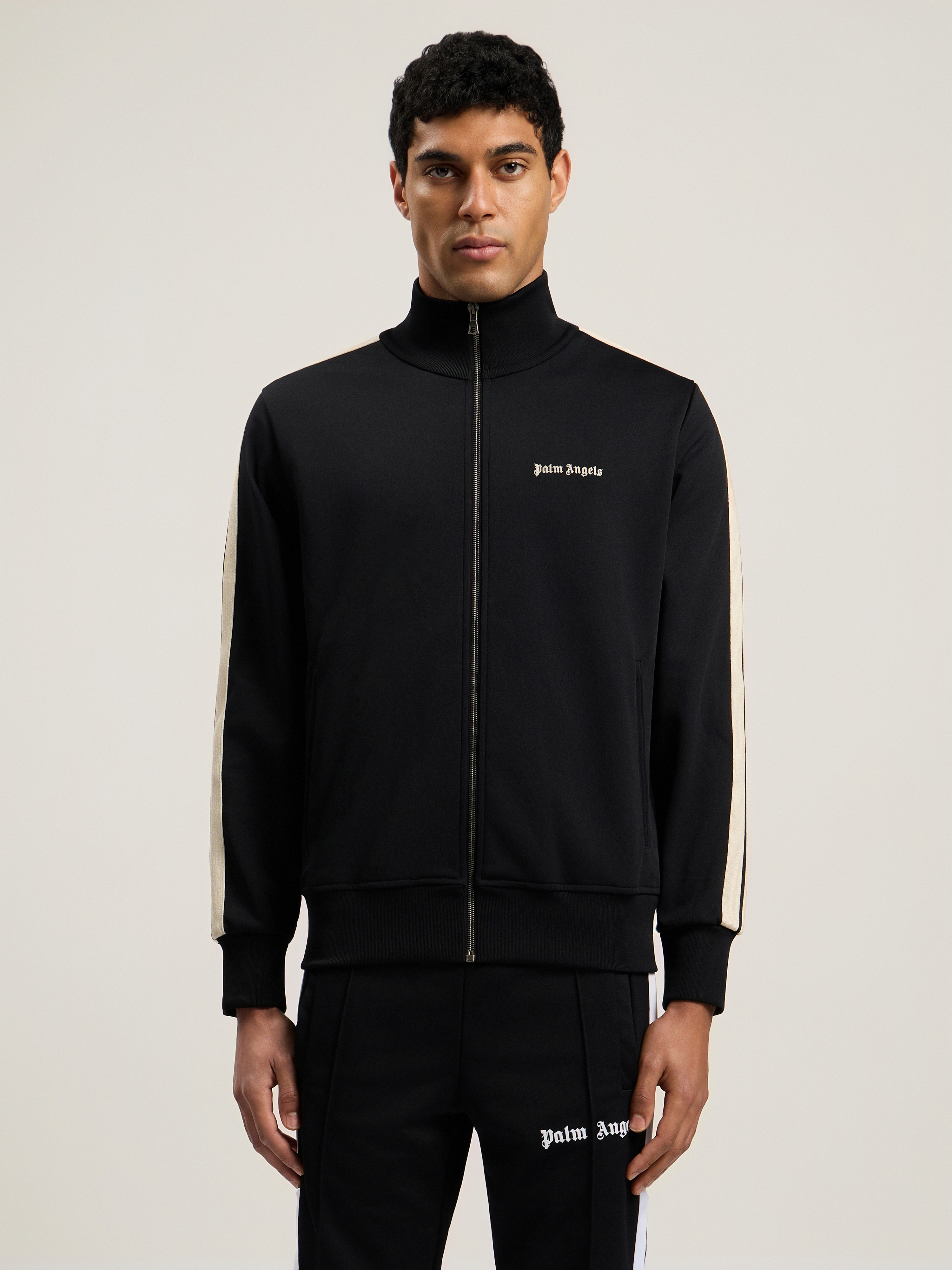 Palm Angels Classic Logo Black Sweatshirt With Logo Printed On The Front In Tech Fabric Man