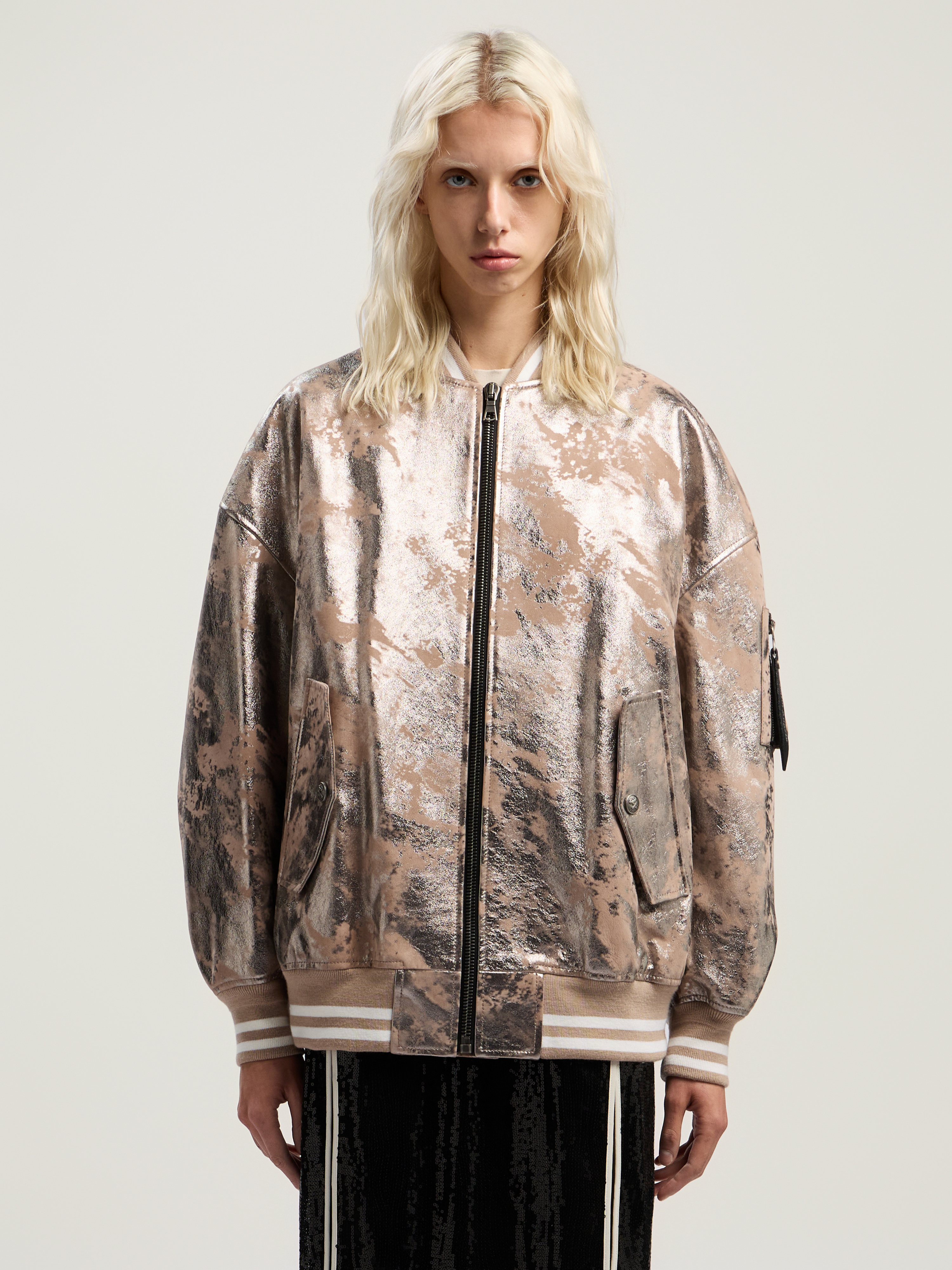 Palm Angels Laminated Leather Bomber Jacket In Brown