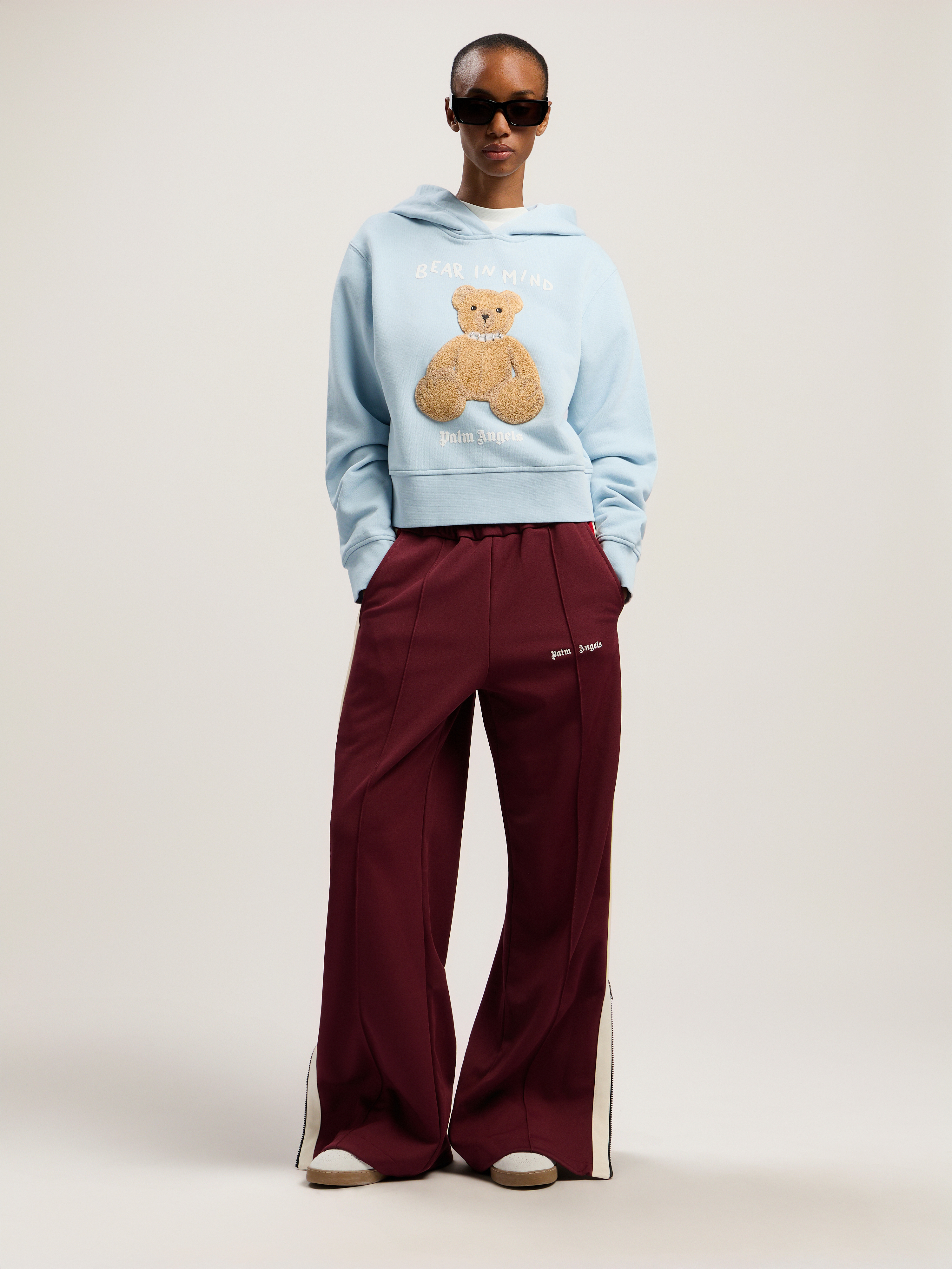 Palm Angels Bear In Mind Fitted Hoody In Burgundy