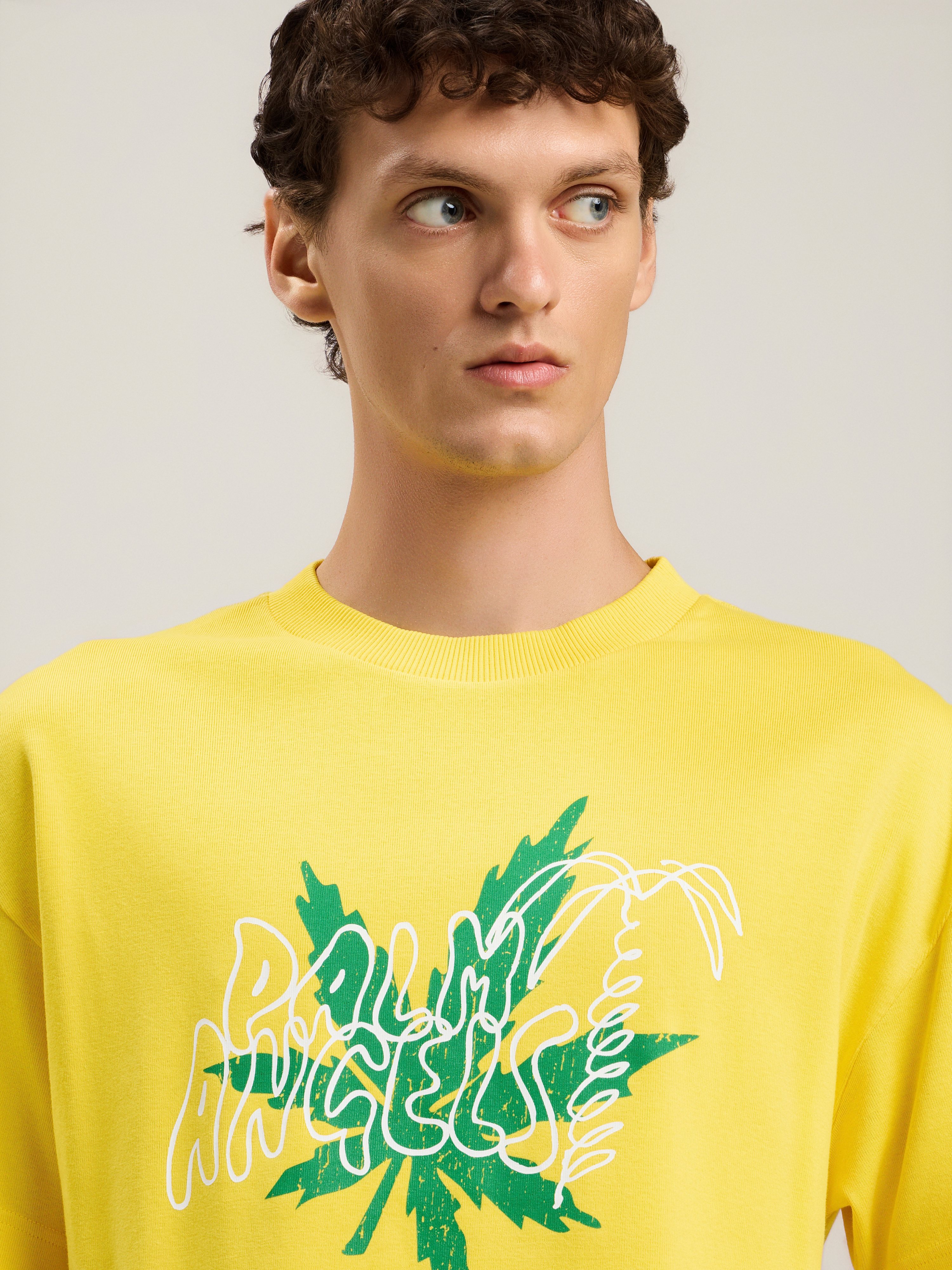 Palm Angels Palm Leaf Graphic T-shirt In Yellow