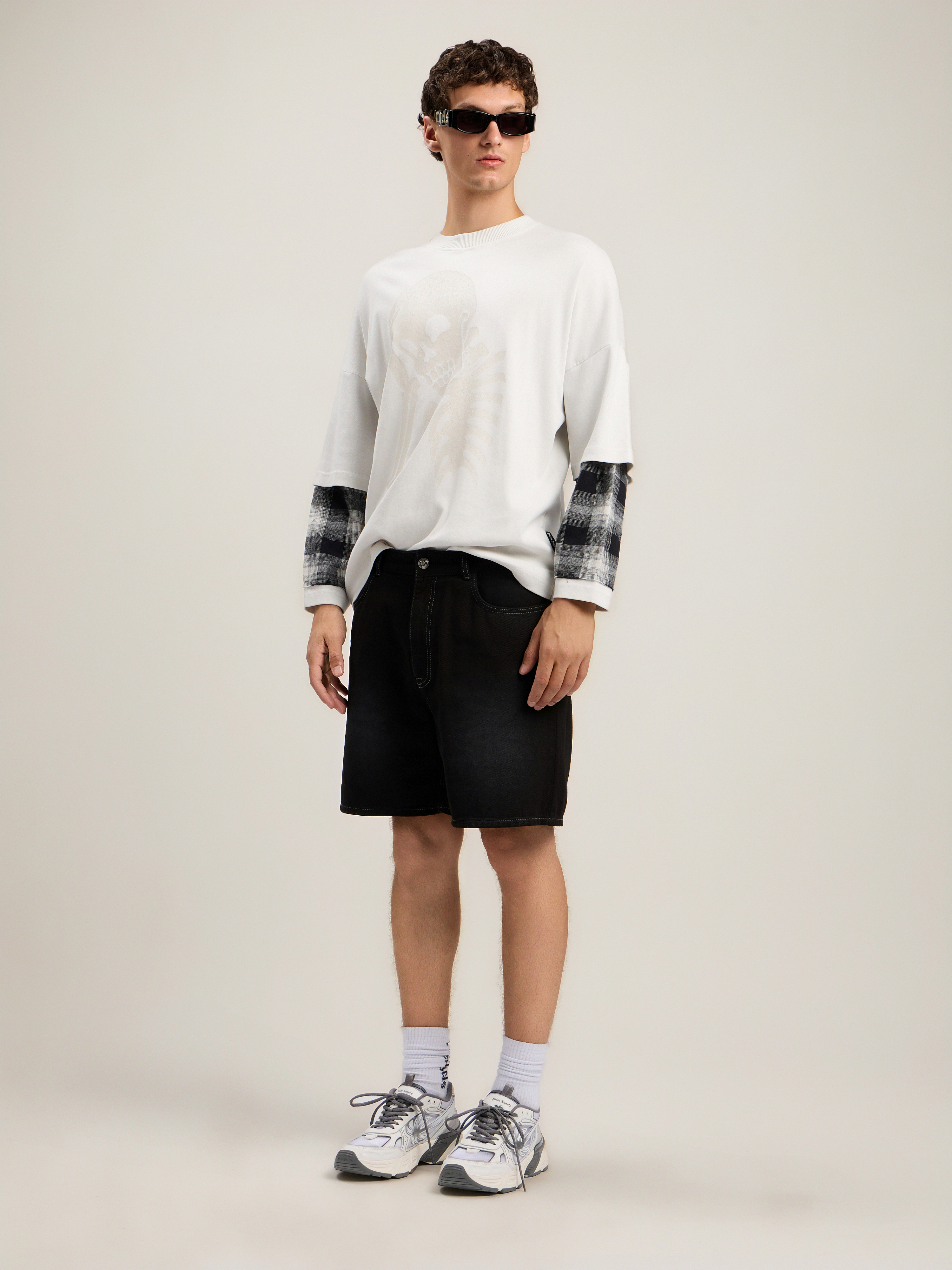 Palm Angels Skull Double Layer T-shirt In White
