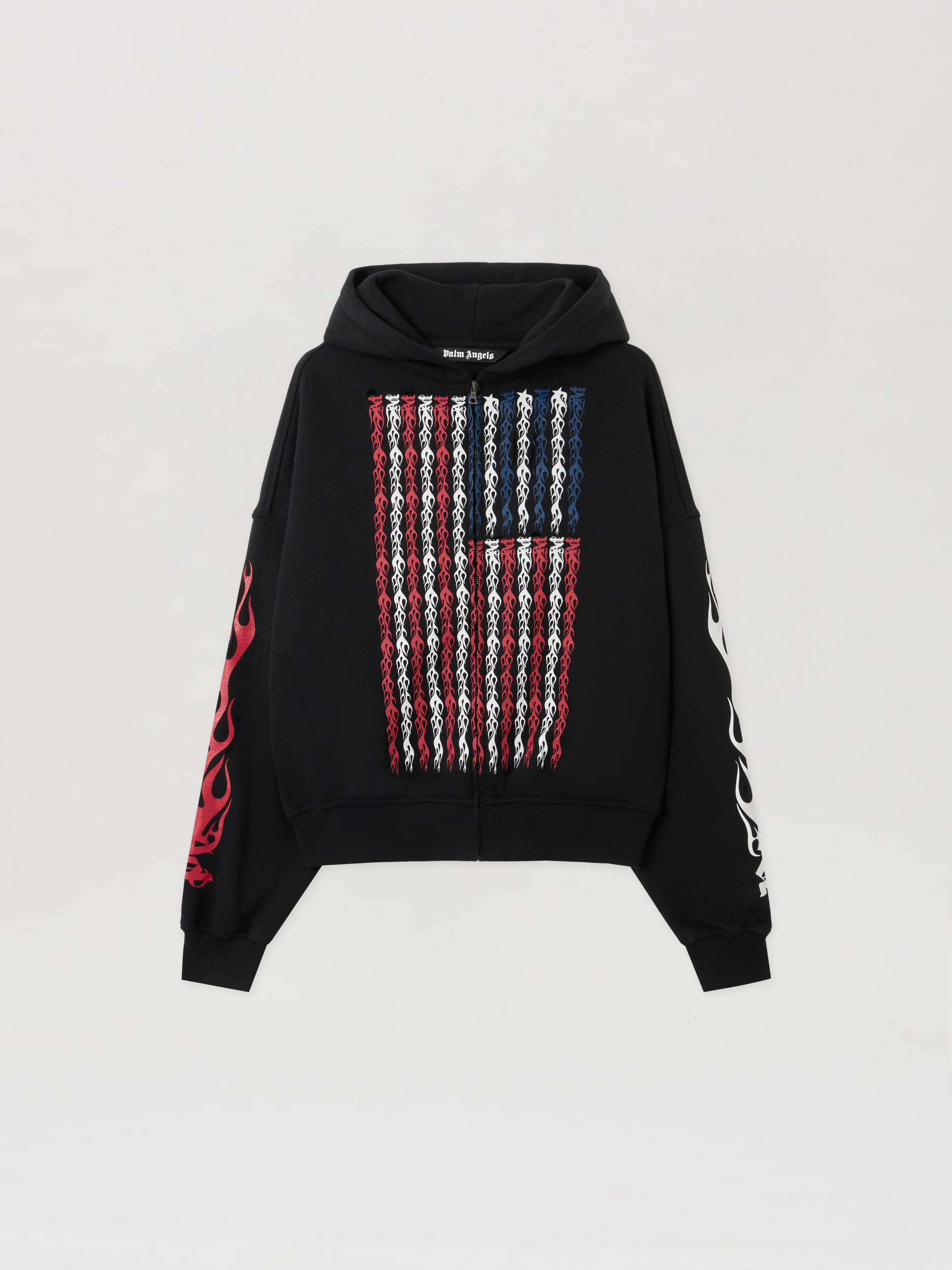 Flames Flag Zip Hoodie in BLACK - MULTICOLOR for Men | Palm Angels®