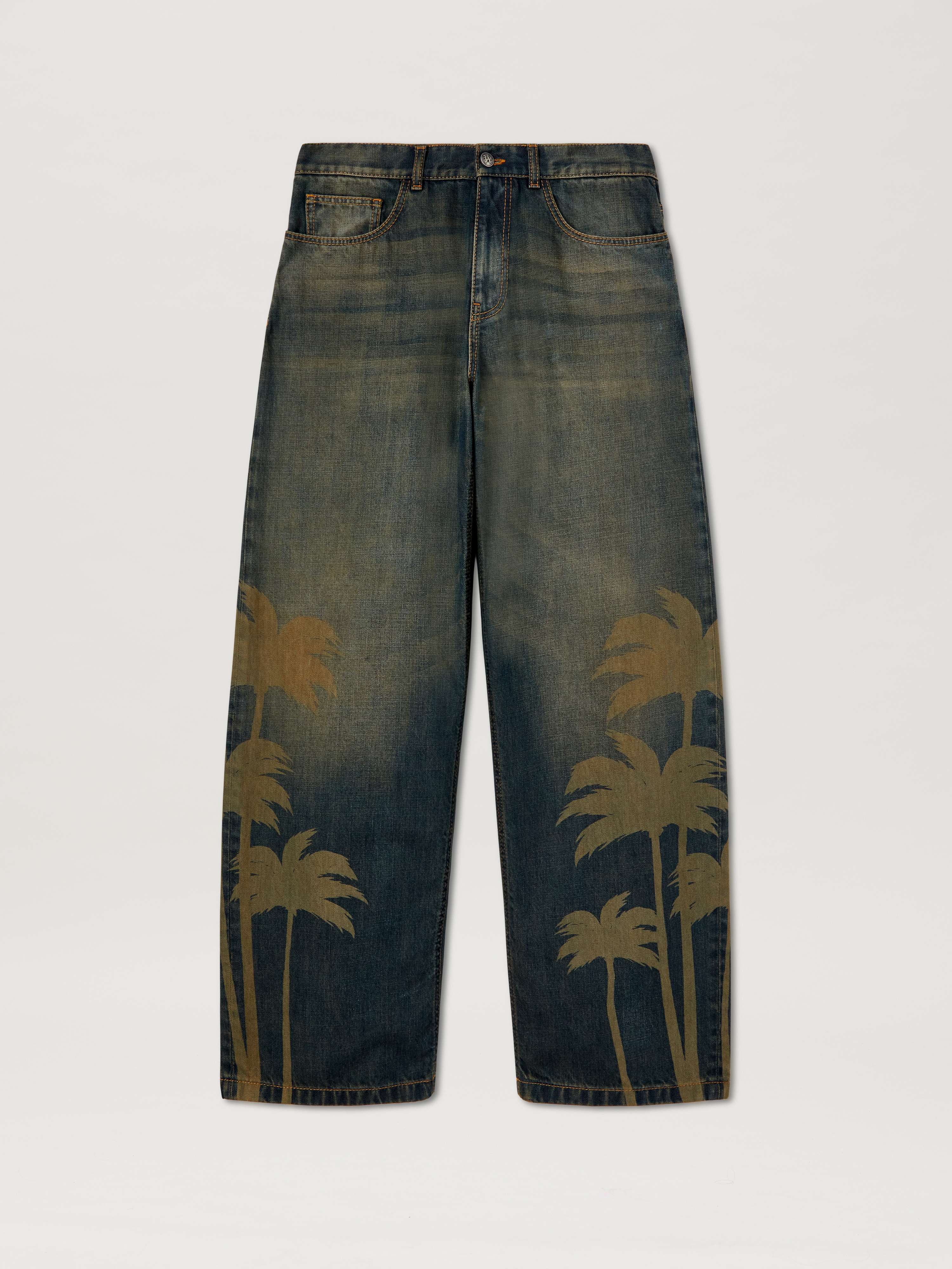 Palm Angels Laser Palms Loose Denim Pants Brown - Gr