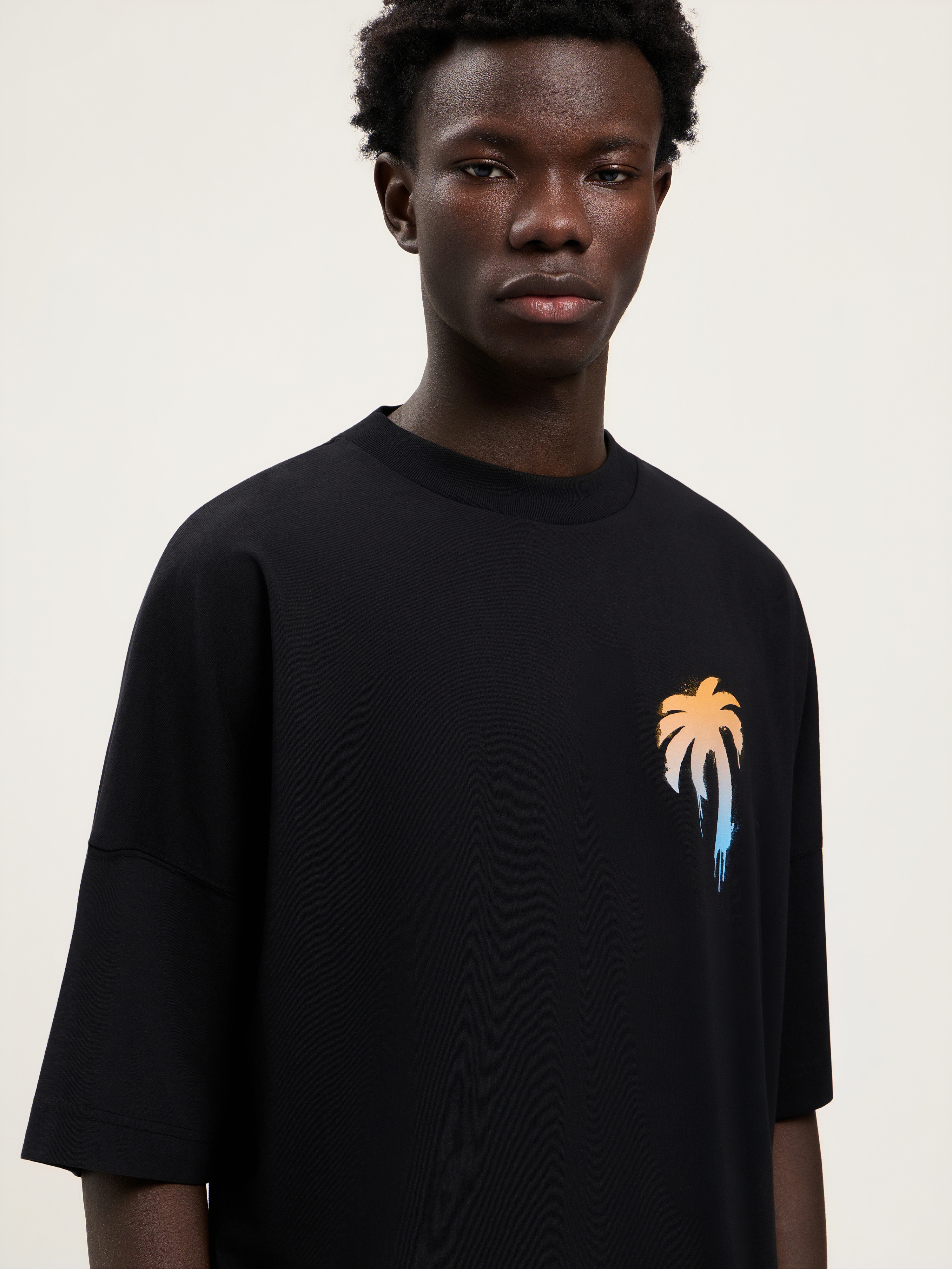 Palm Angels Oversized Black T-shirt With Graphic Palm Tree Design In Black