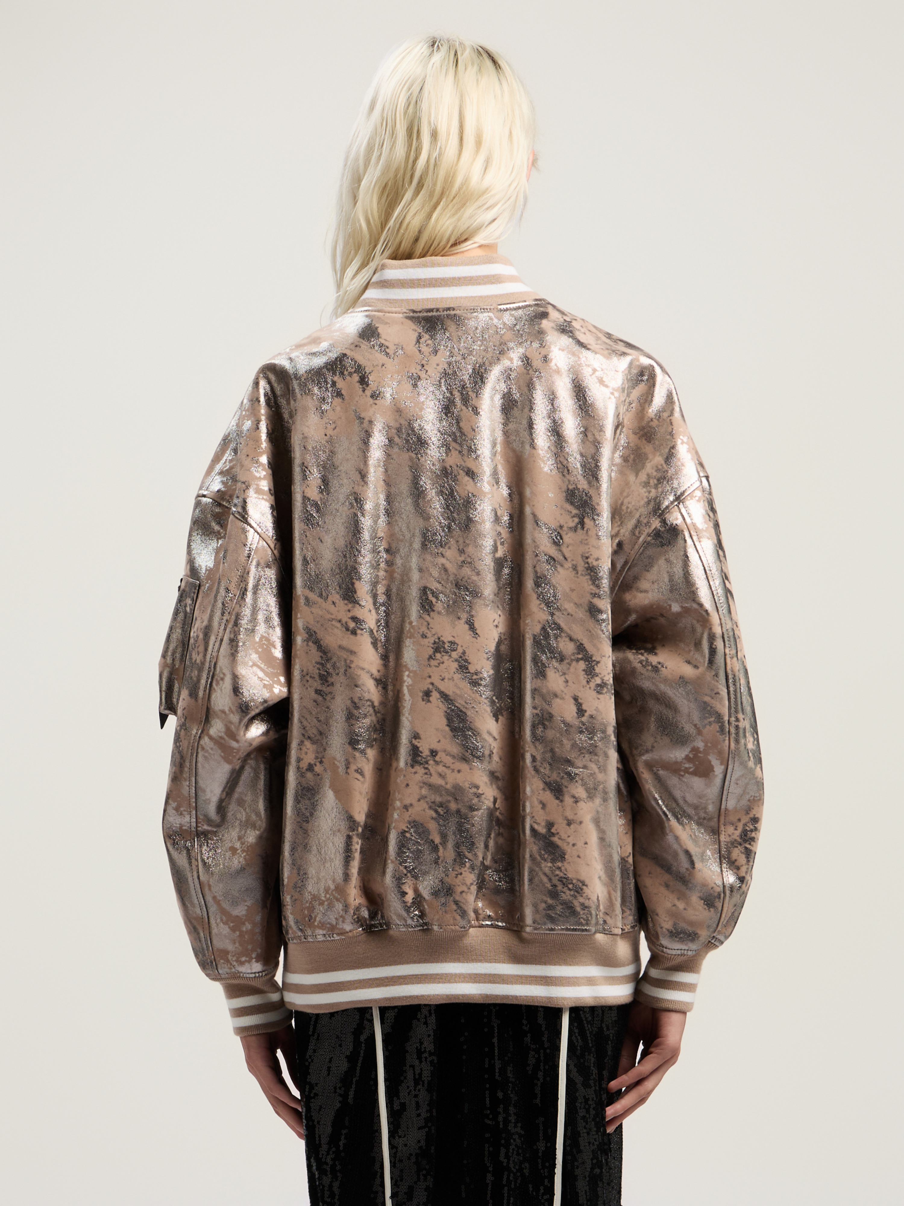 Palm Angels Laminated Leather Bomber Jacket In Brown