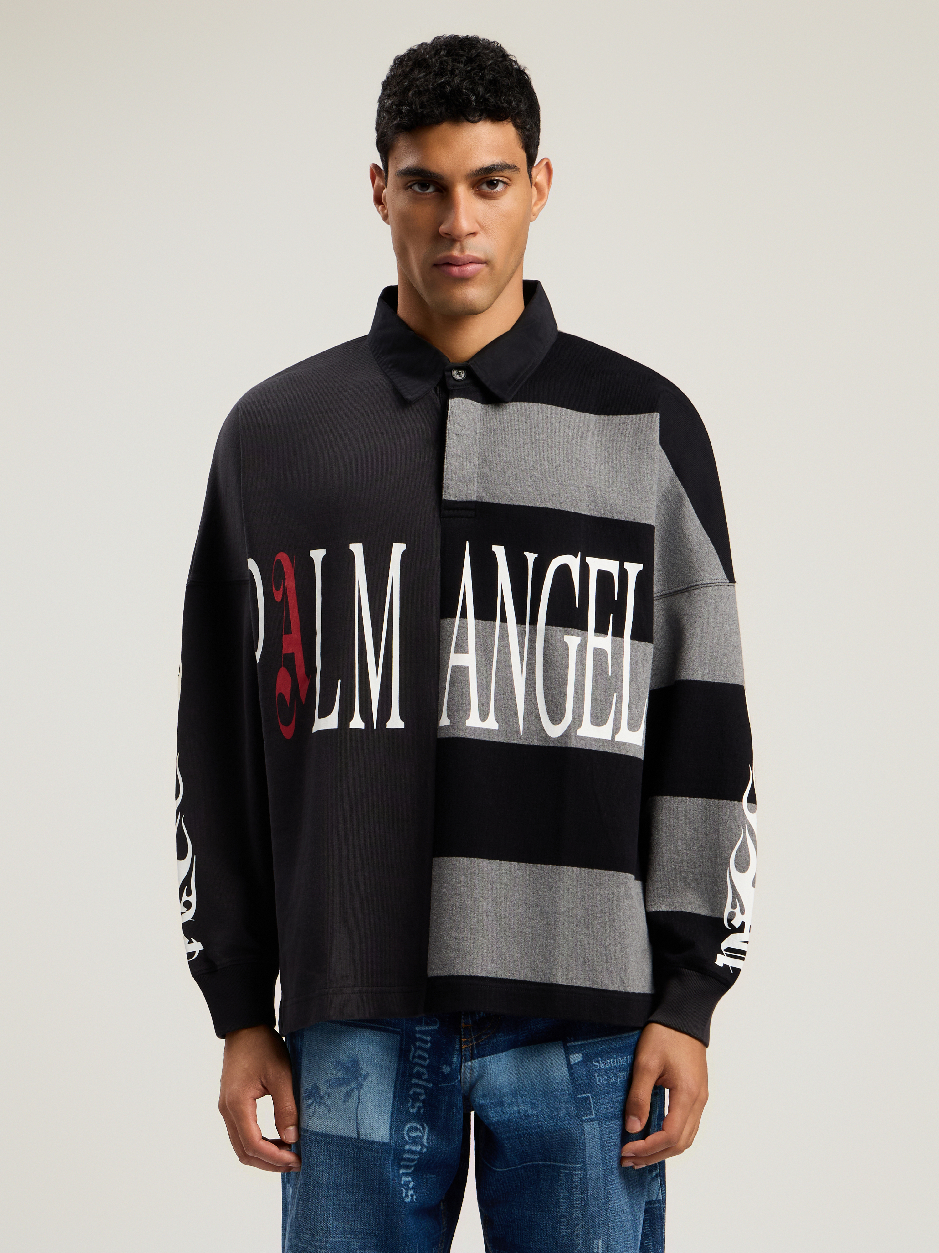 Palm Angels Flames Flag Polo L/sg In Multi