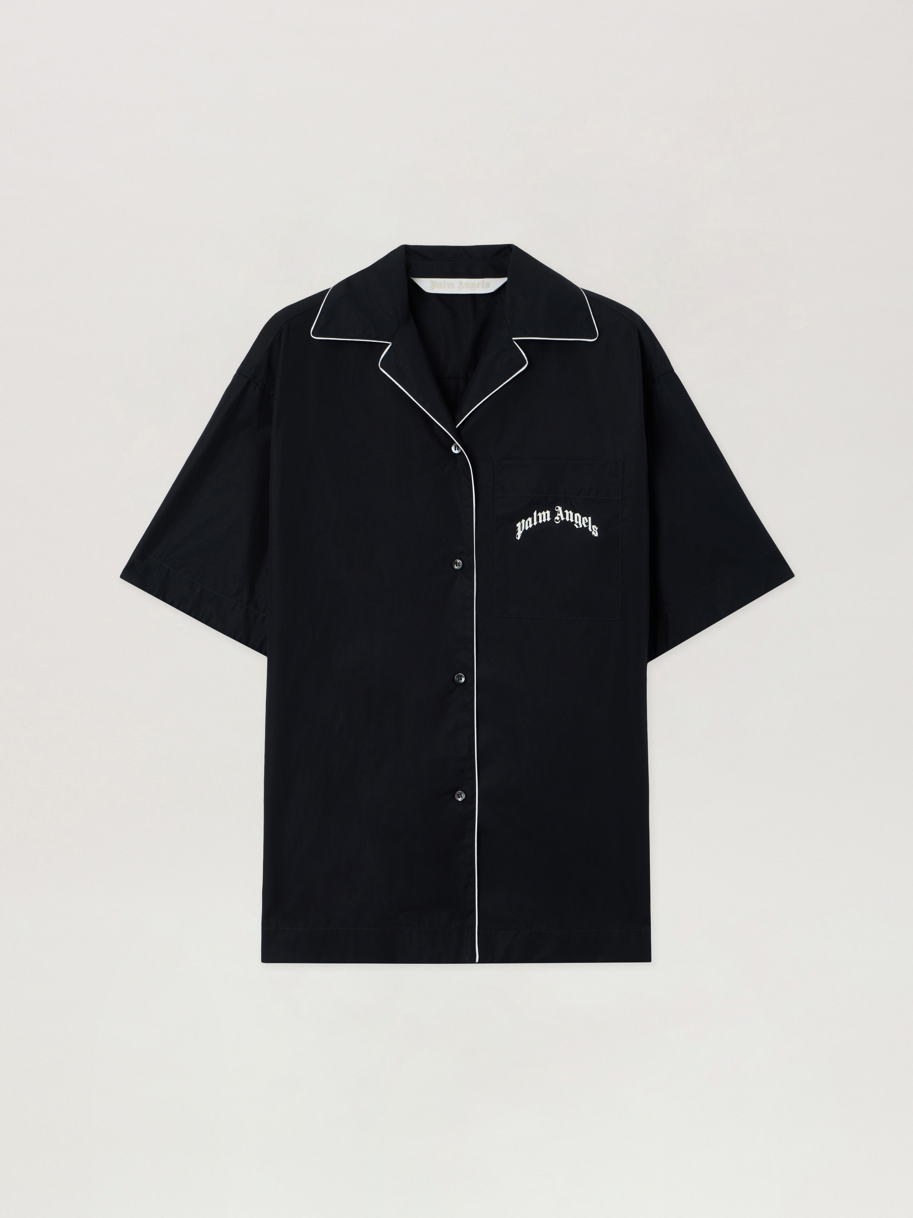 Curved Logo Bowling Shirt in BLACK OFF WHITE for Women | Palm Angels®