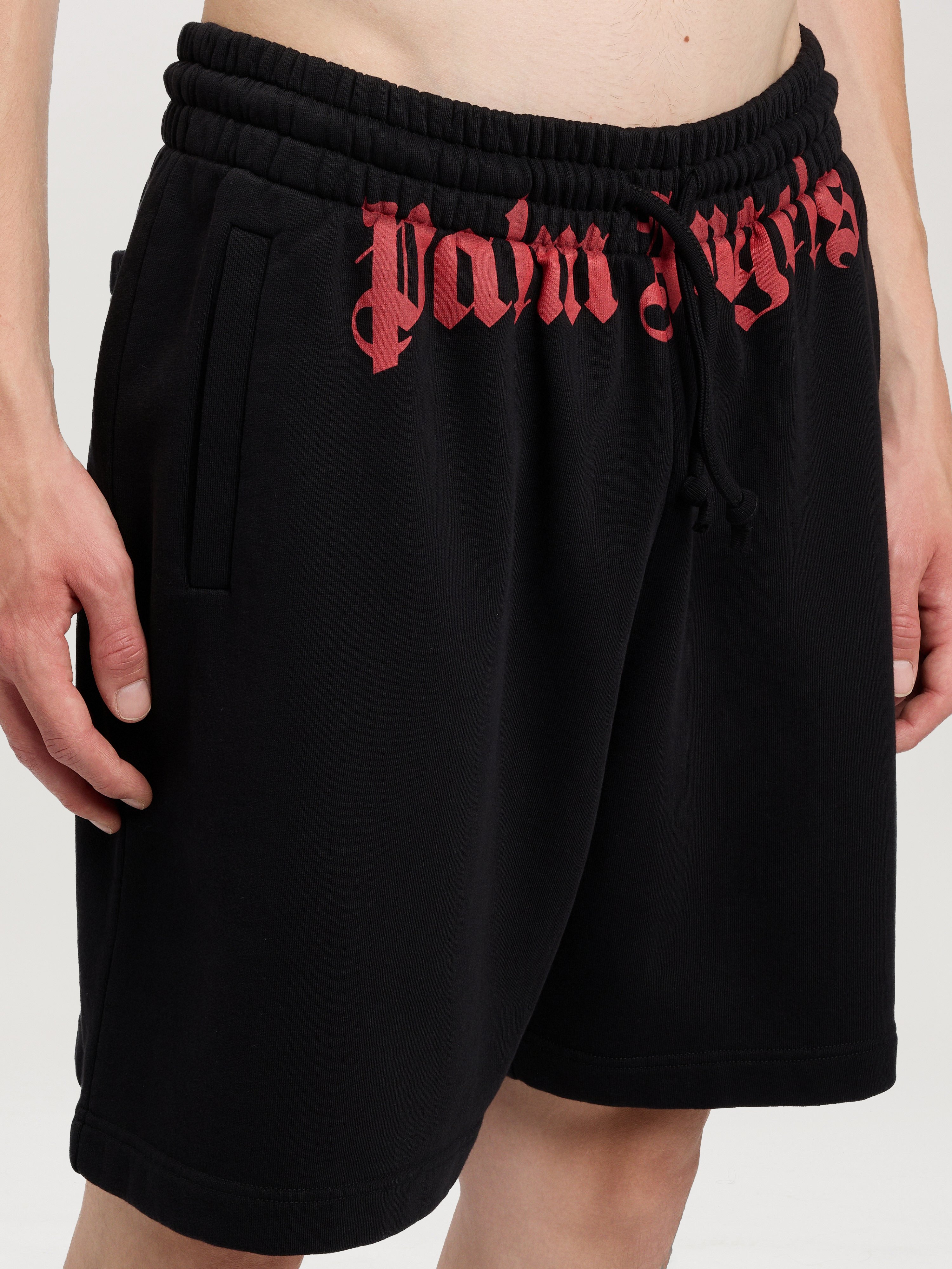 Palm Angels Men's Waist Logo Cotton Sweat Shorts In Black