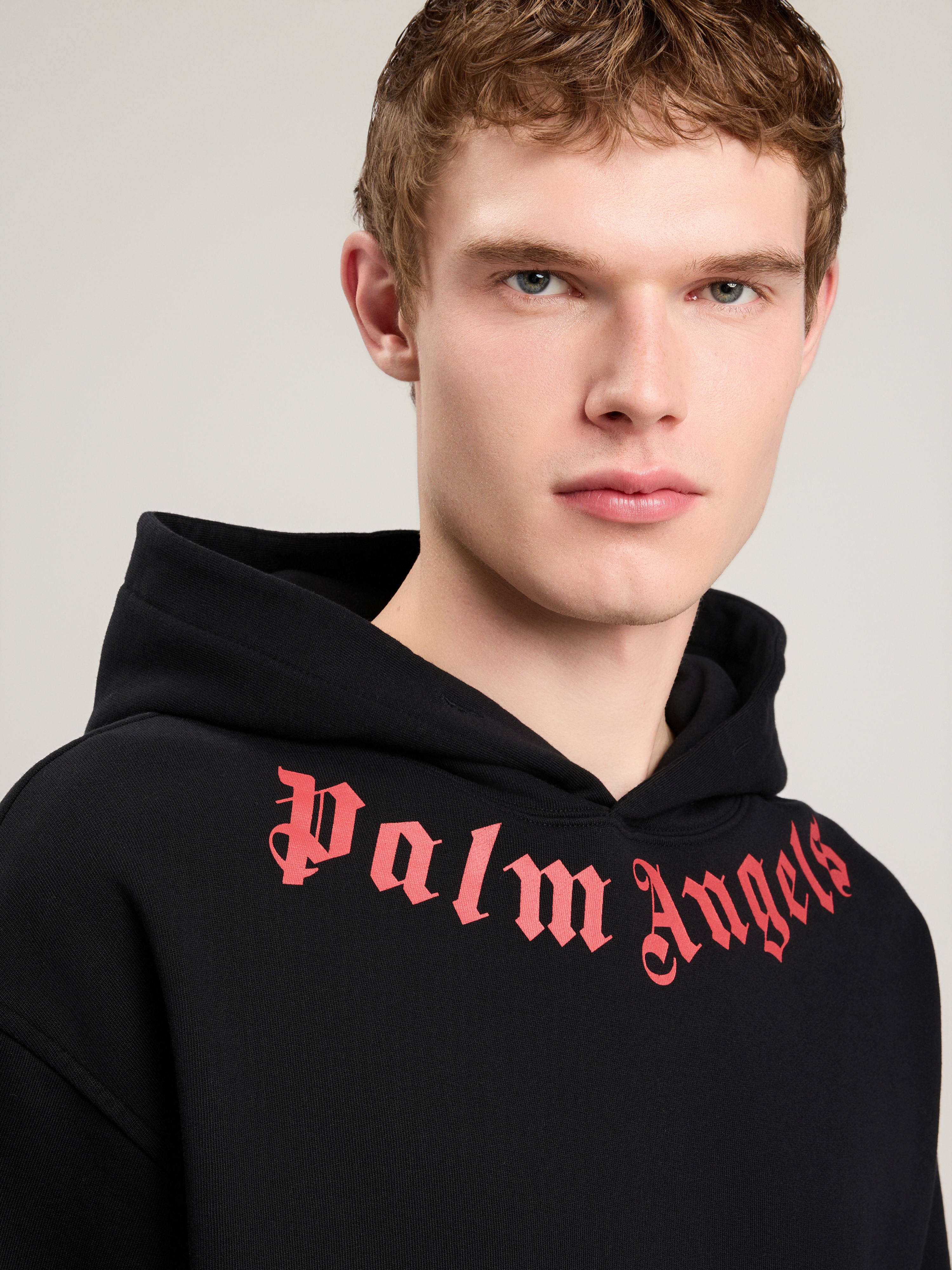 Palm Angels Men's Logo Neck Cotton Hoodie In Black