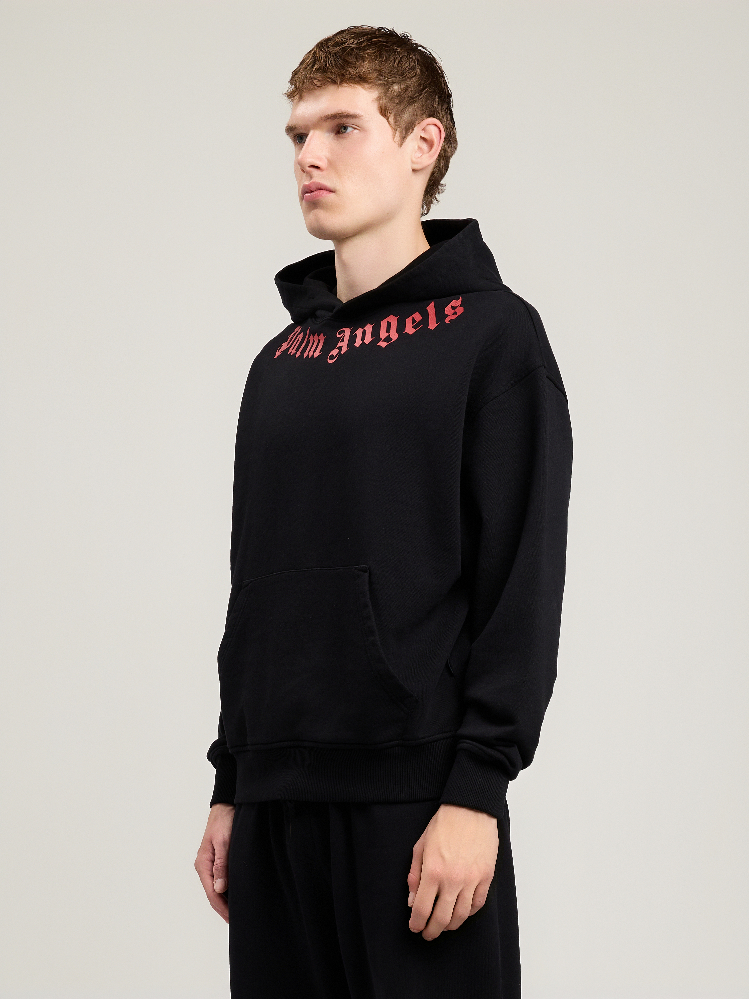 Palm Angels Men's Logo Neck Cotton Hoodie In Black