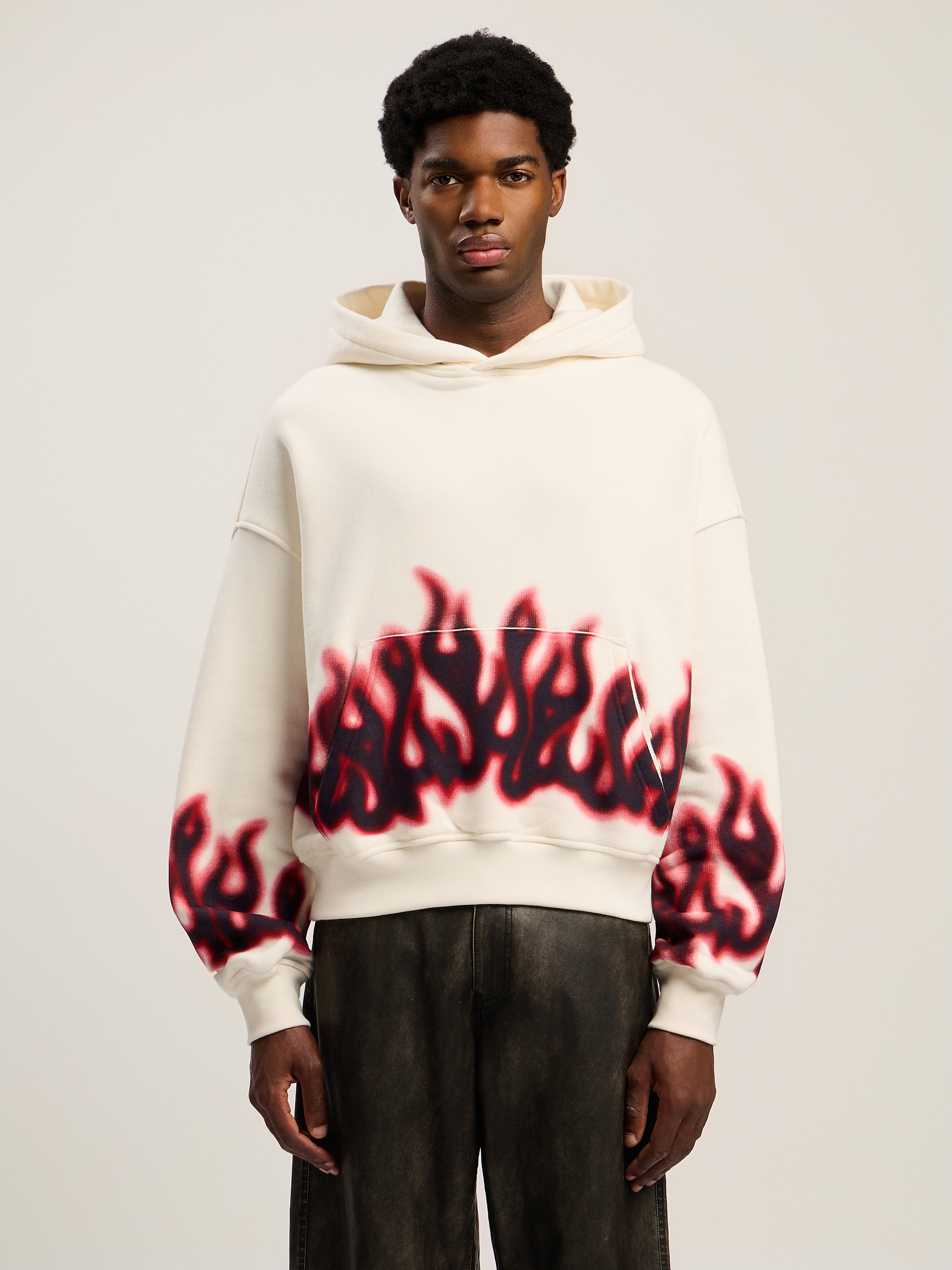  Palm Angels Flames Loose Hoodie Man  Off White - Multicolor 