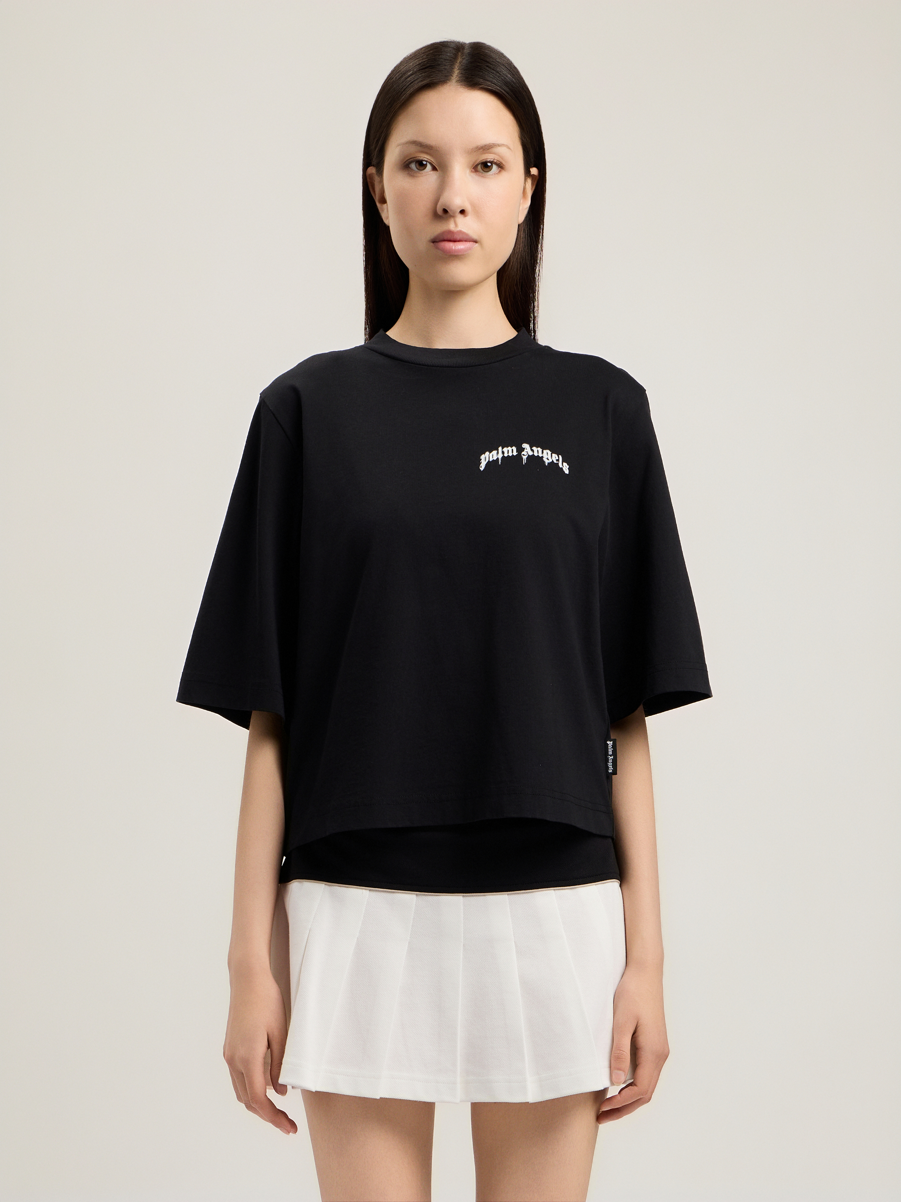 Palm Angels Curved Logo Relaxed Fit Boxy T Shirt In Black
