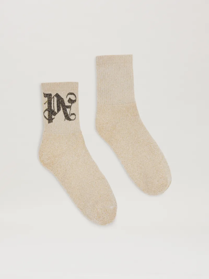 Palm Angels Lurex Short Socks With Monogram