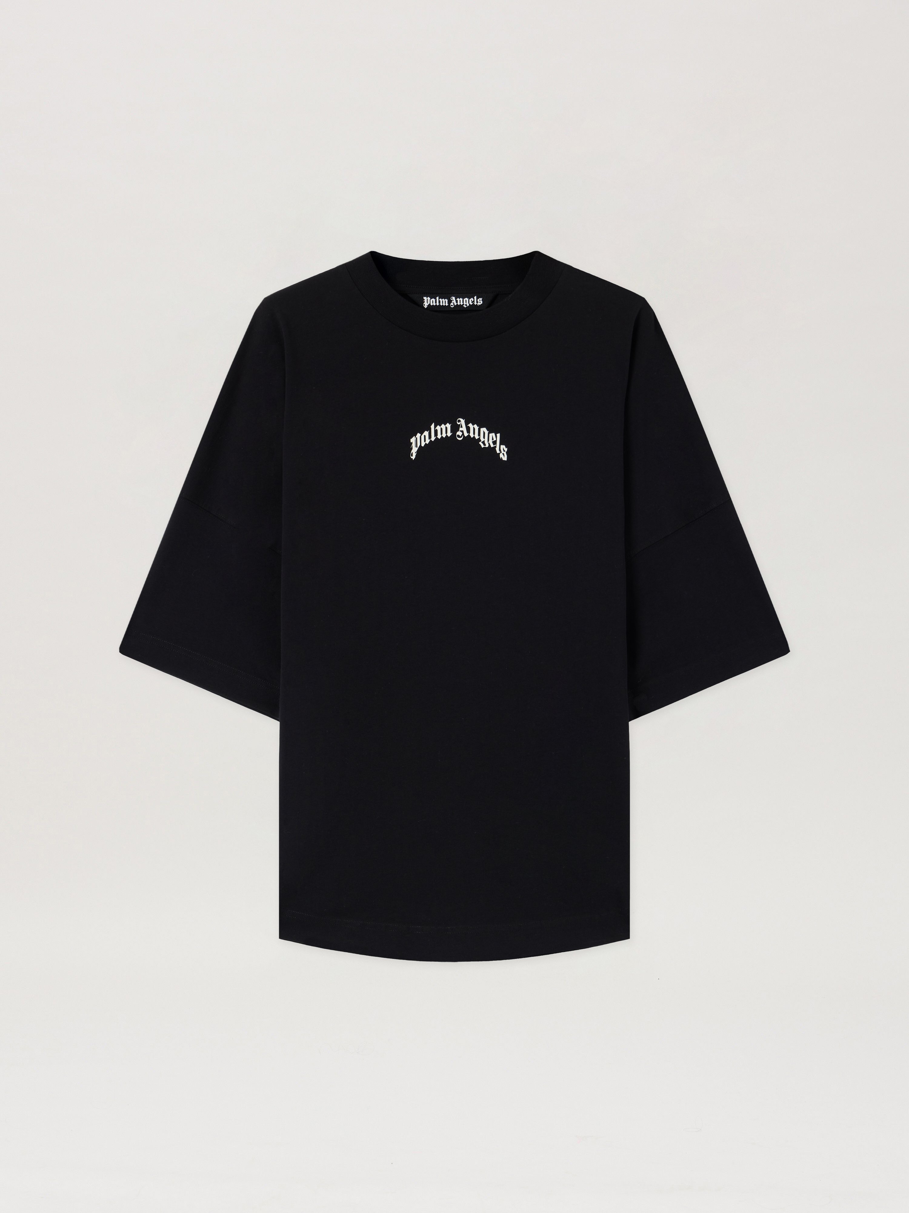 Palm Angels "back Curved Logo Oversized" Short Sleeves T-shirt Clothing In Black