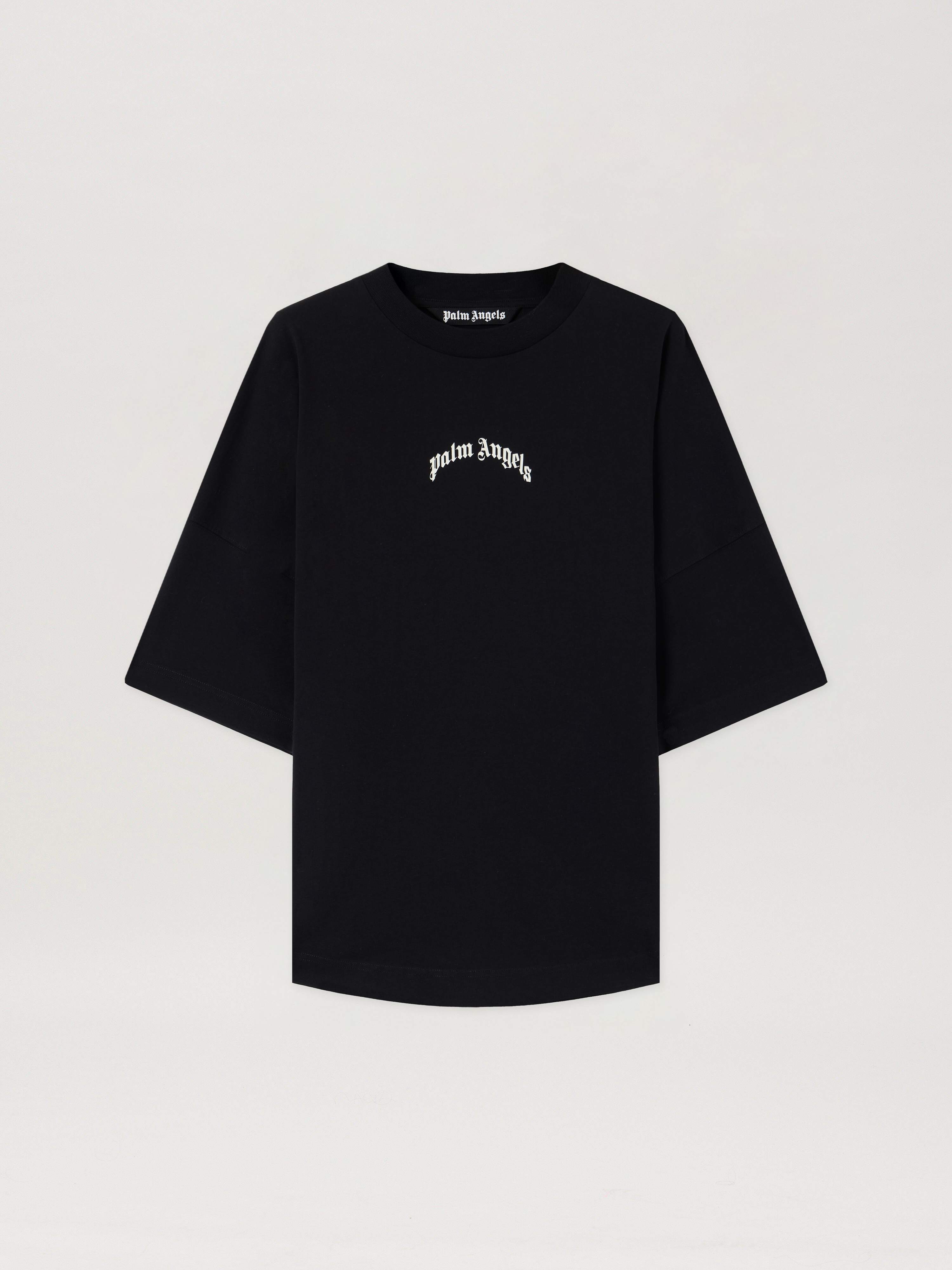 Palm Angels "back Curved Logo Oversized" Short Sleeves T-shirt Clothing In Black