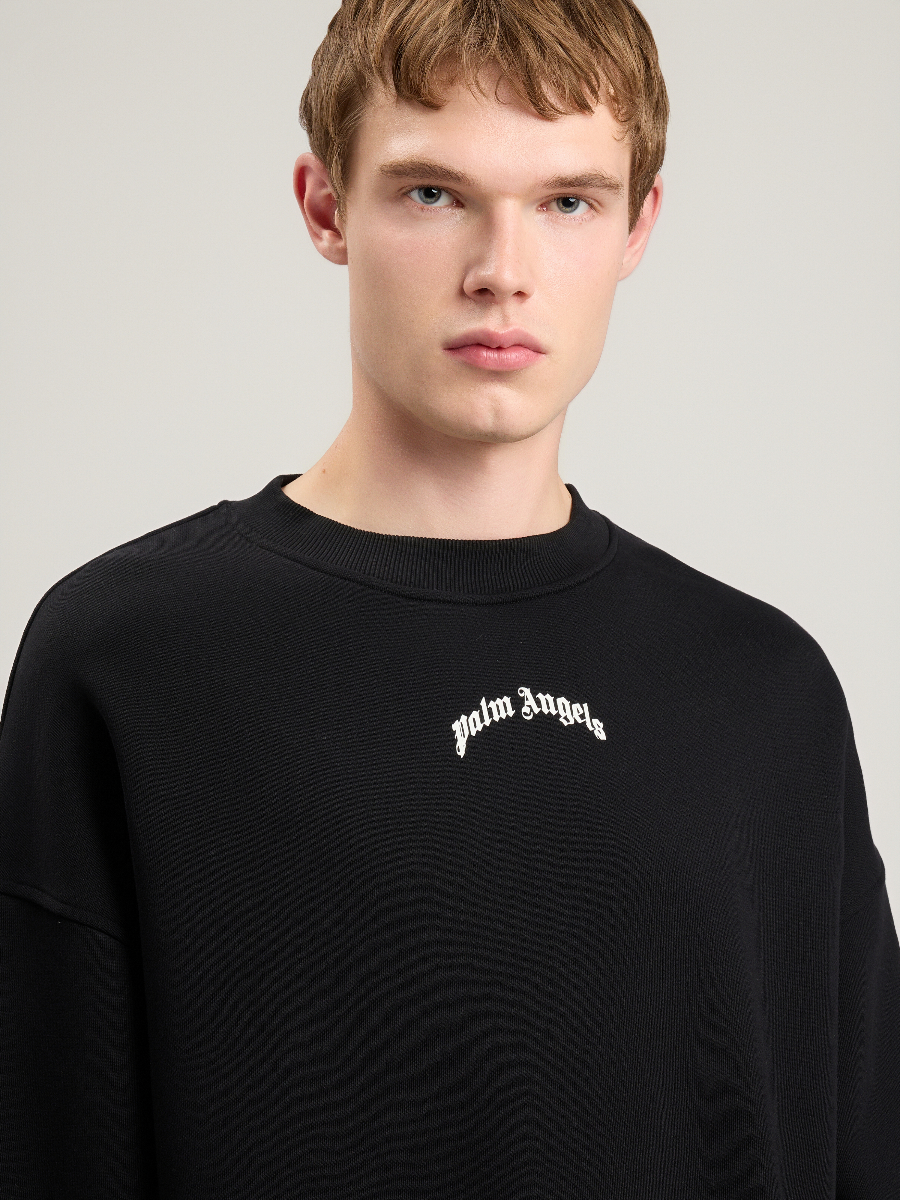 Palm Angels Men Black Back Curved Logo Sweatshirt, L Luxury Sweatshirts & Hoodies For Men Darveys