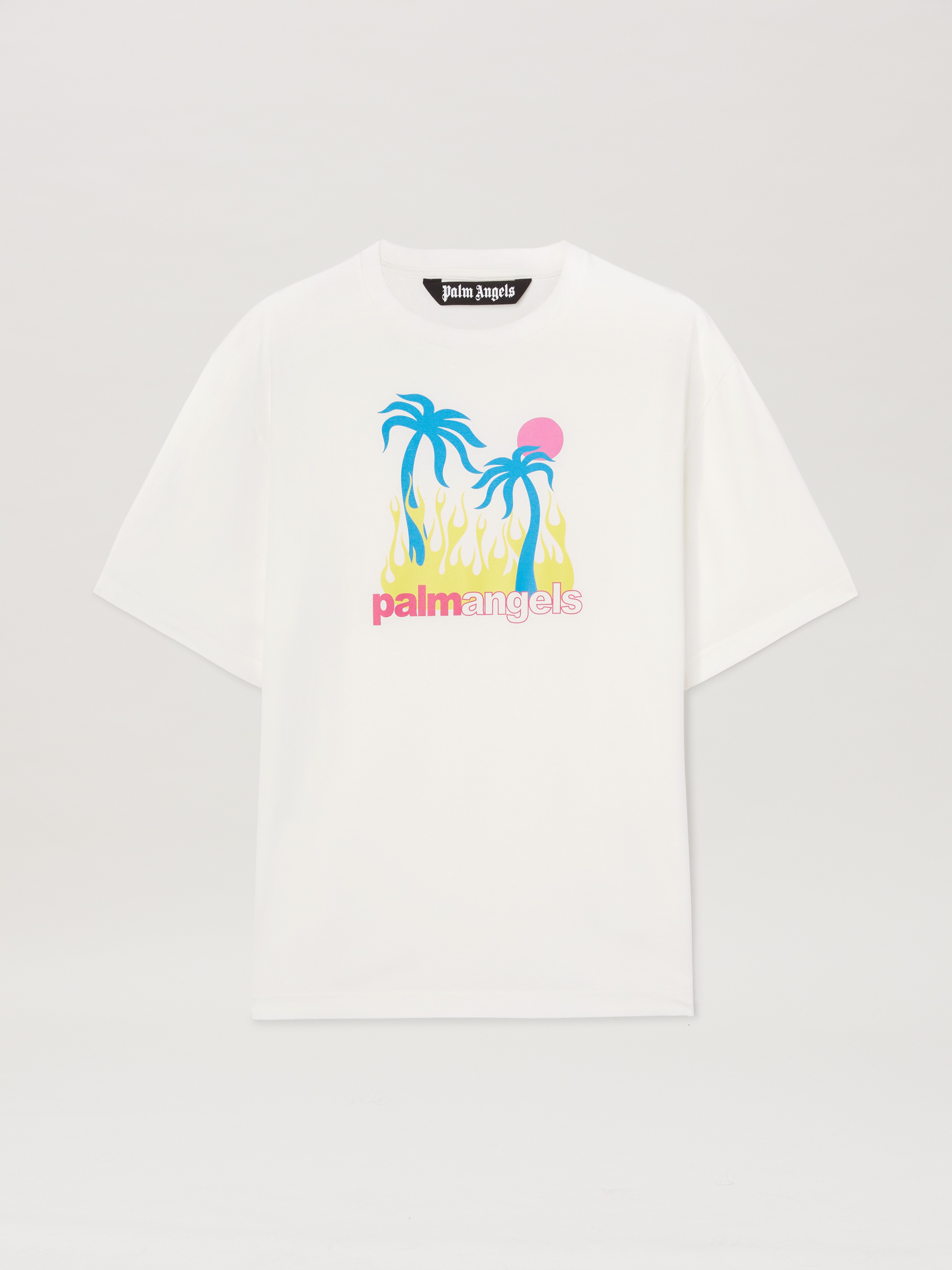 Tシャツ・カットソー Palm Angels BURNING OASI SLIM TEE (PMAA089S25JER002 1084) Palm Angels Burning Oasis t-shirt | Black | FARFETCH