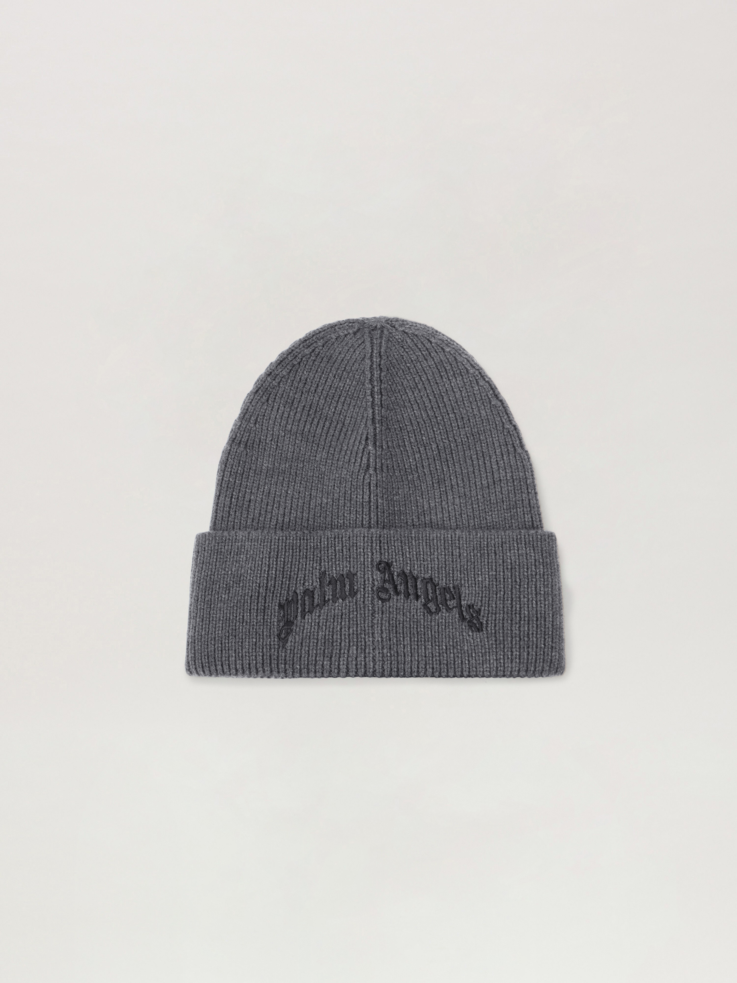 Palm Angels Curved Logo Beanie In Gray