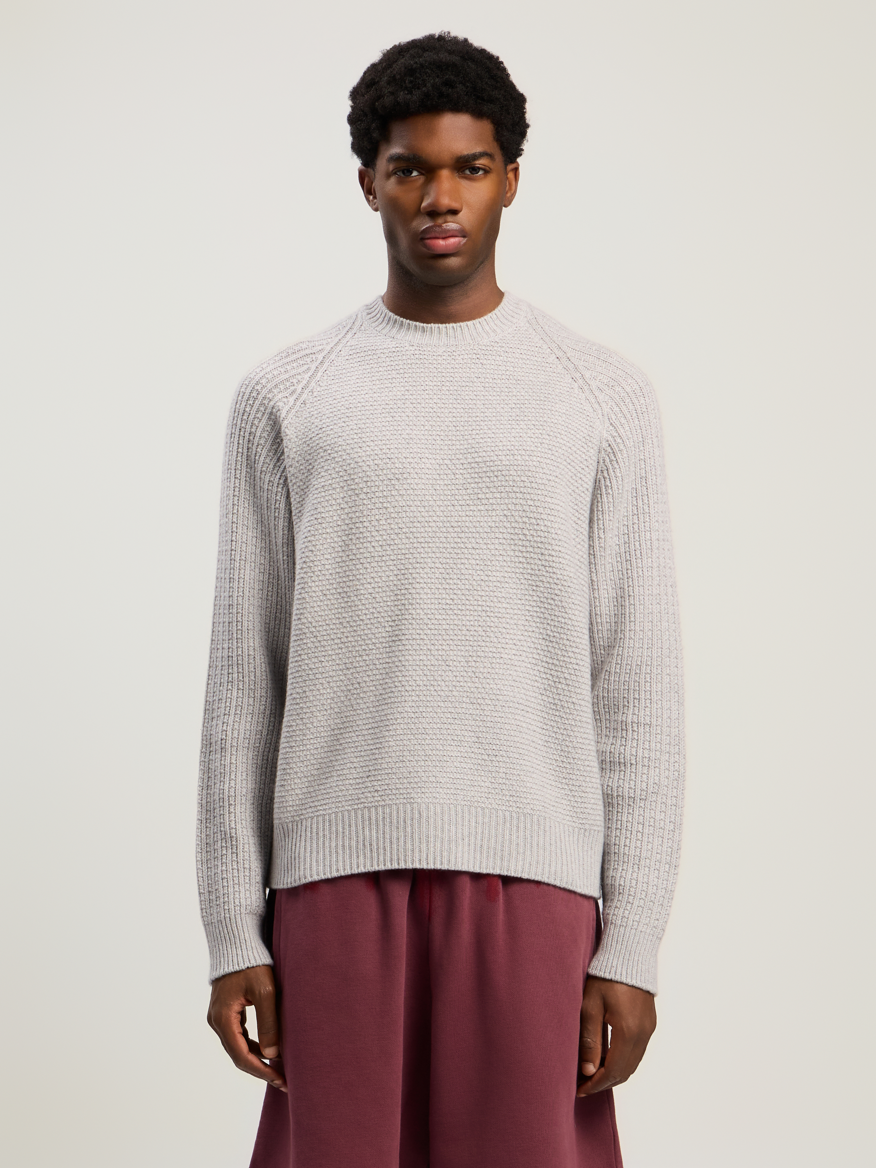  Palm Angels Curved Logo Ribbed Sweater Man  Grey Melange - Off White 