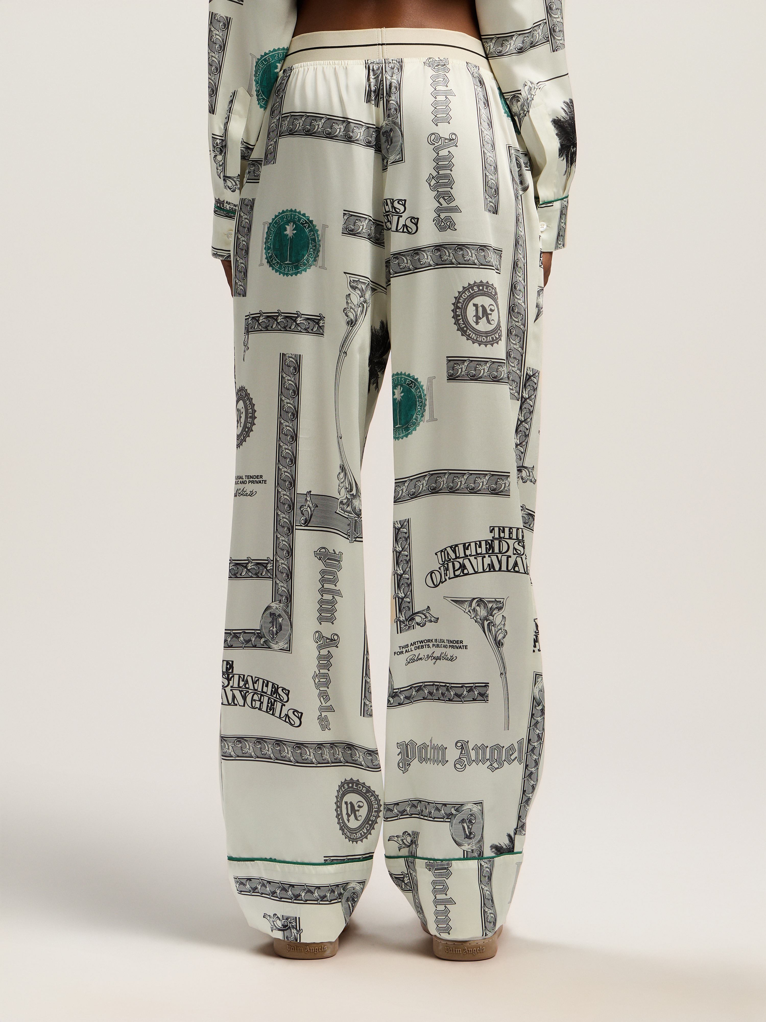 Palm Angels Dollar-print Elasticated Pajama-style Pants In Blue