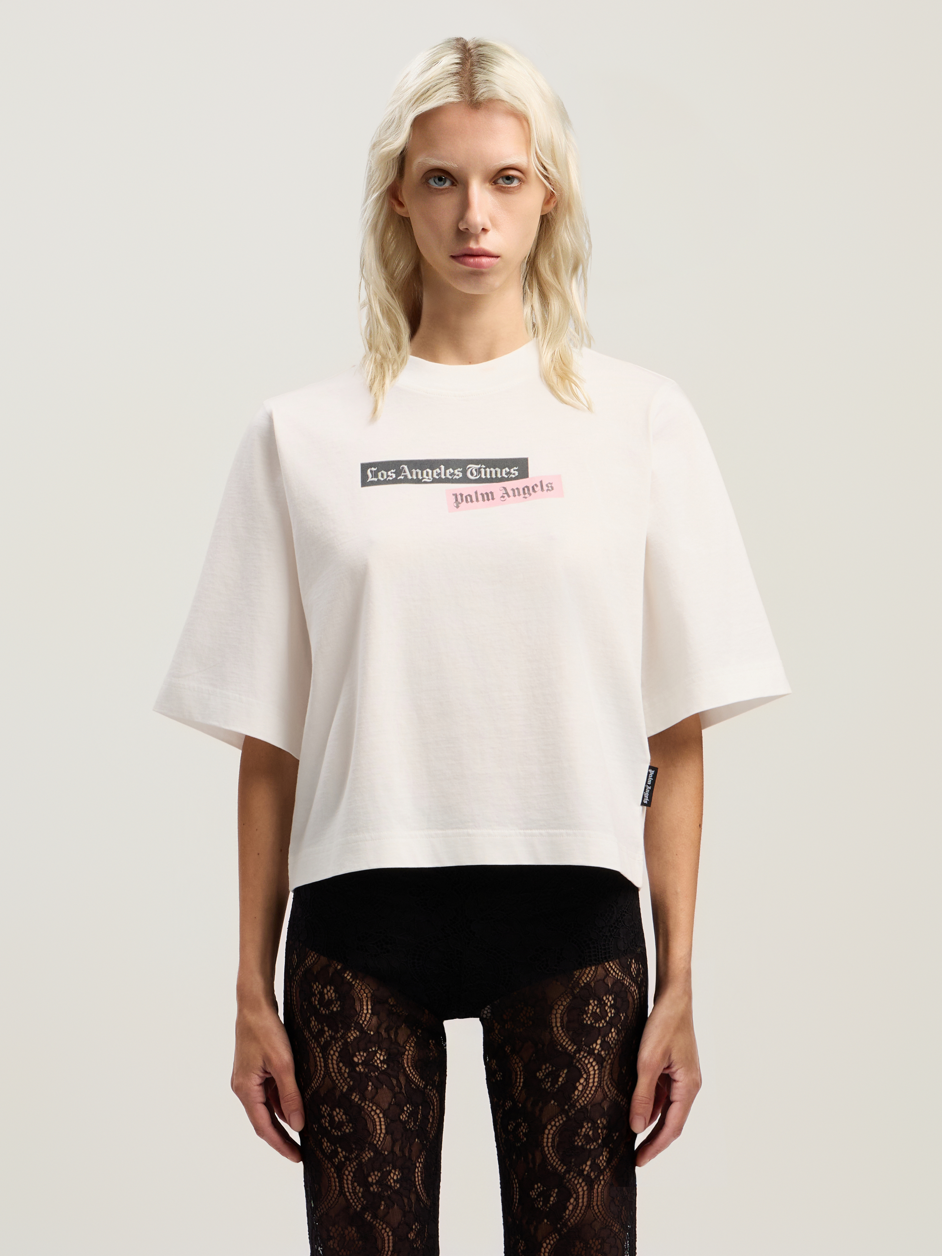 Palm Angels Paxlatimes Cropped Tee In White