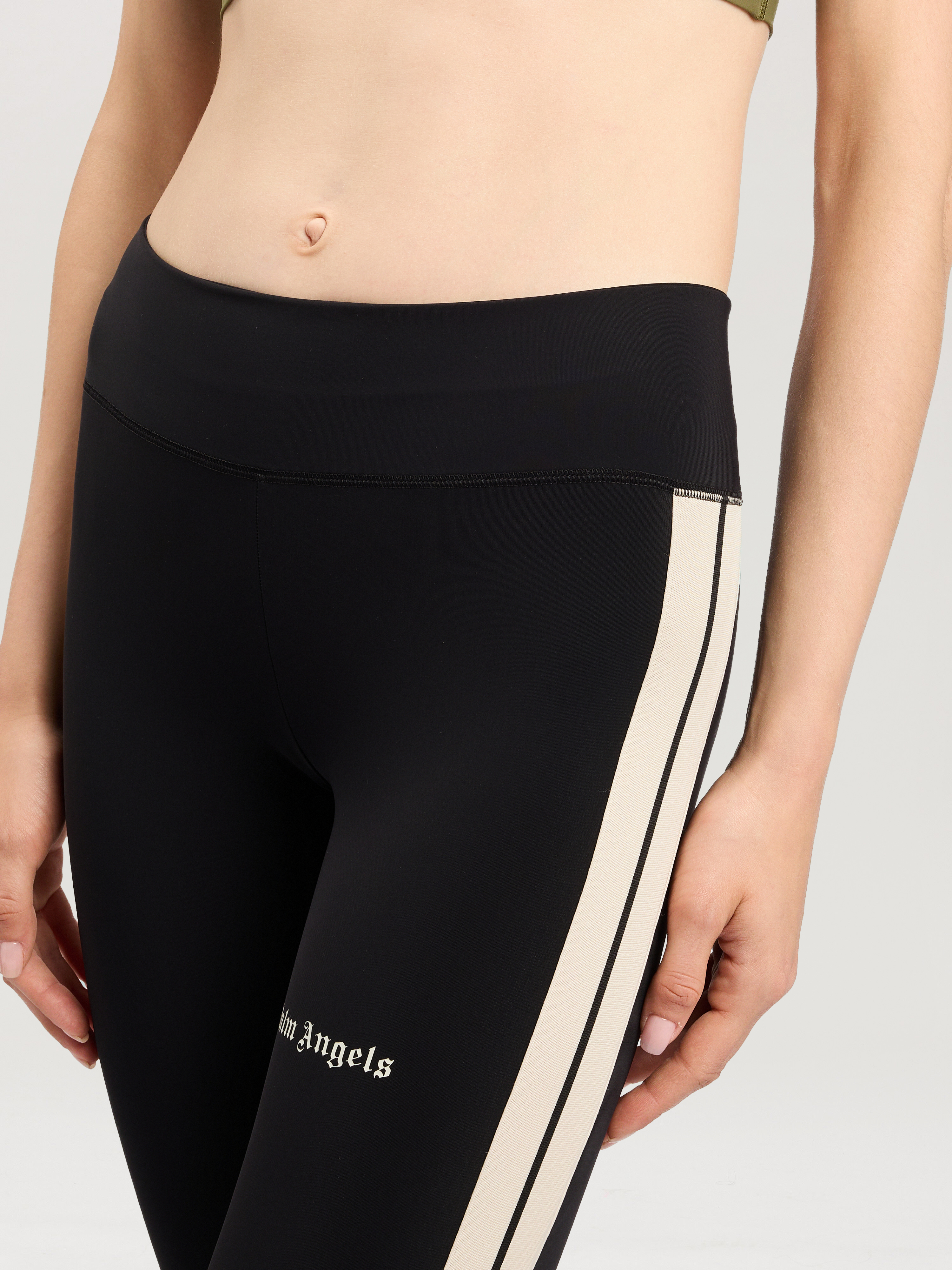 Palm Angels Black Leggings With Contrasting Stripes In Stretch Polyamide Woman