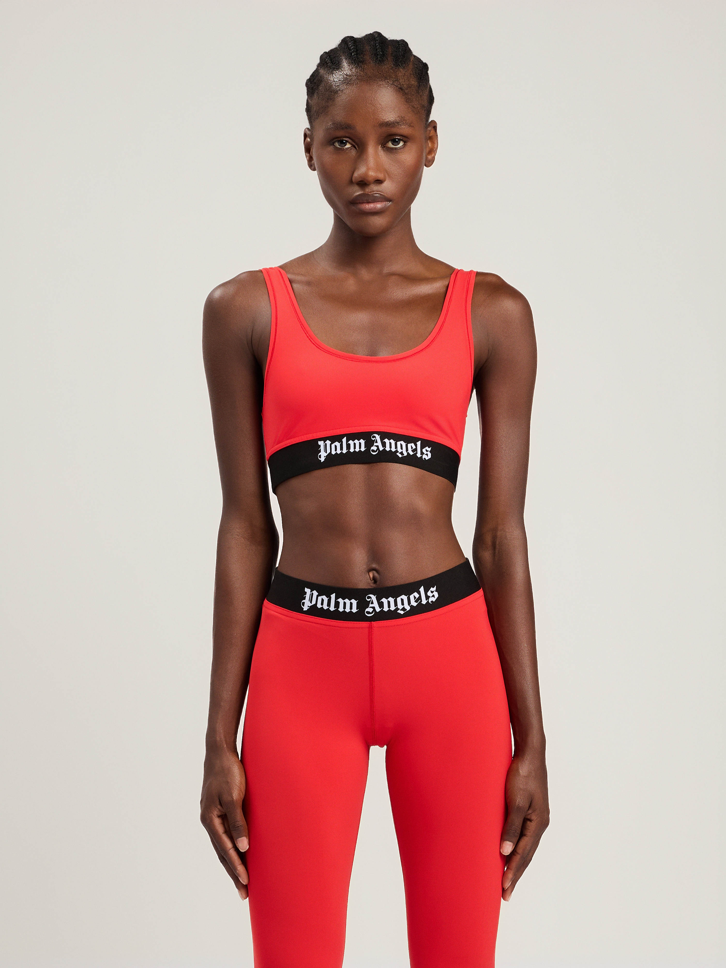 Palm Angels Red Logo Scoop Neck Tank Top In Black
