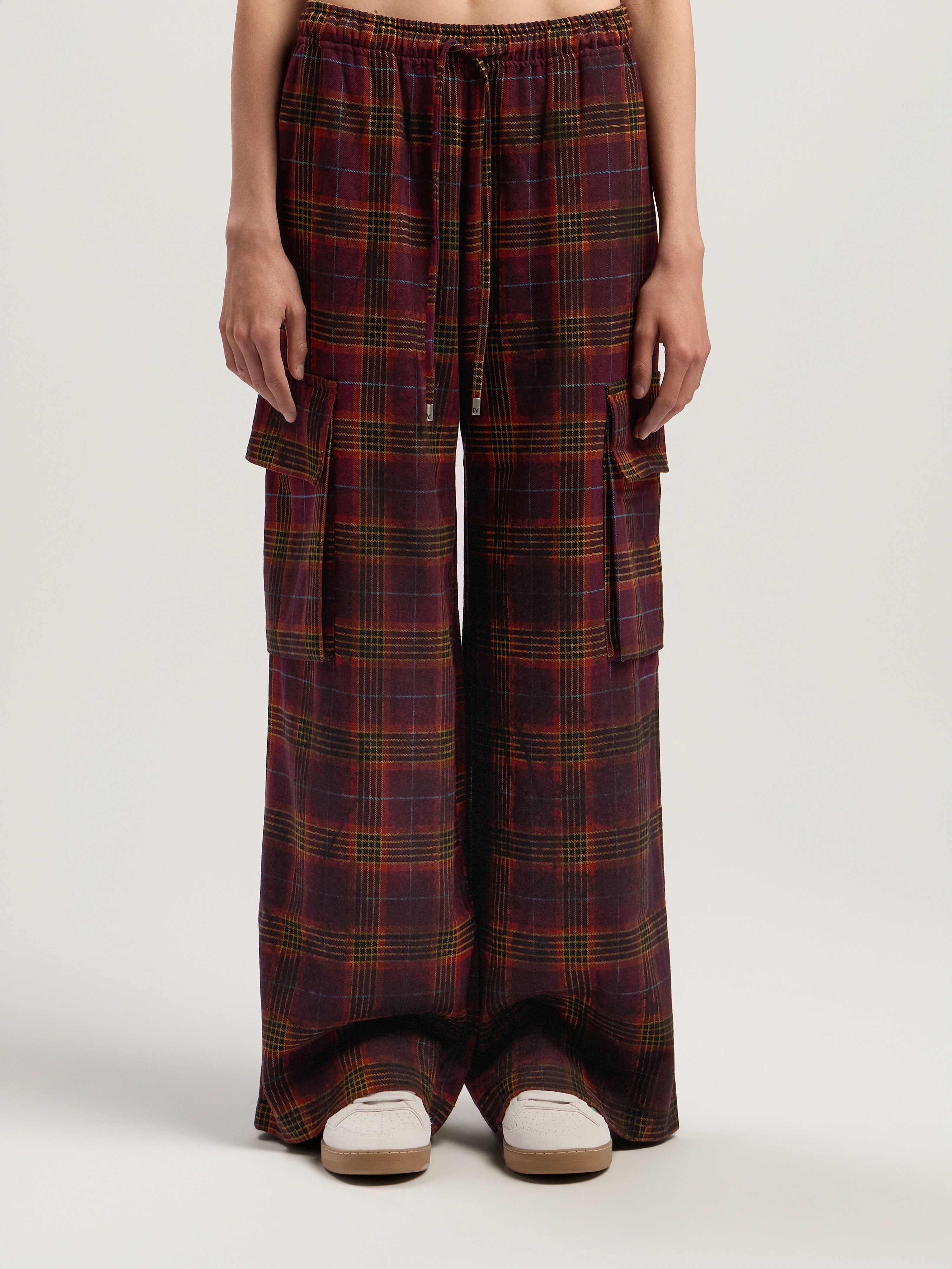 Palm Angels Overdyed Check Cargo Pants In Burgundy