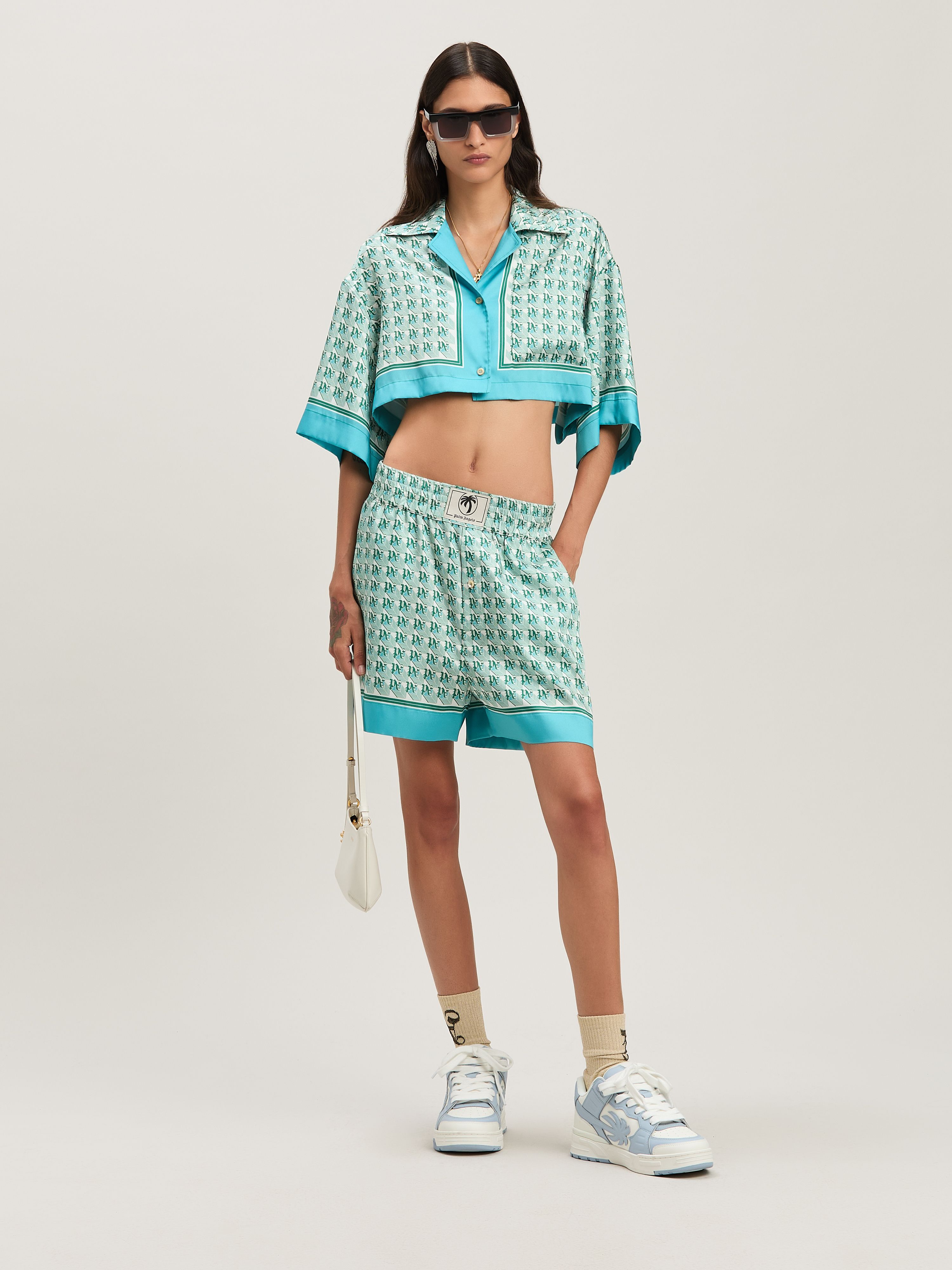  Palm Angels Pa Diamonds Shorts Woman  Green - Ivory 