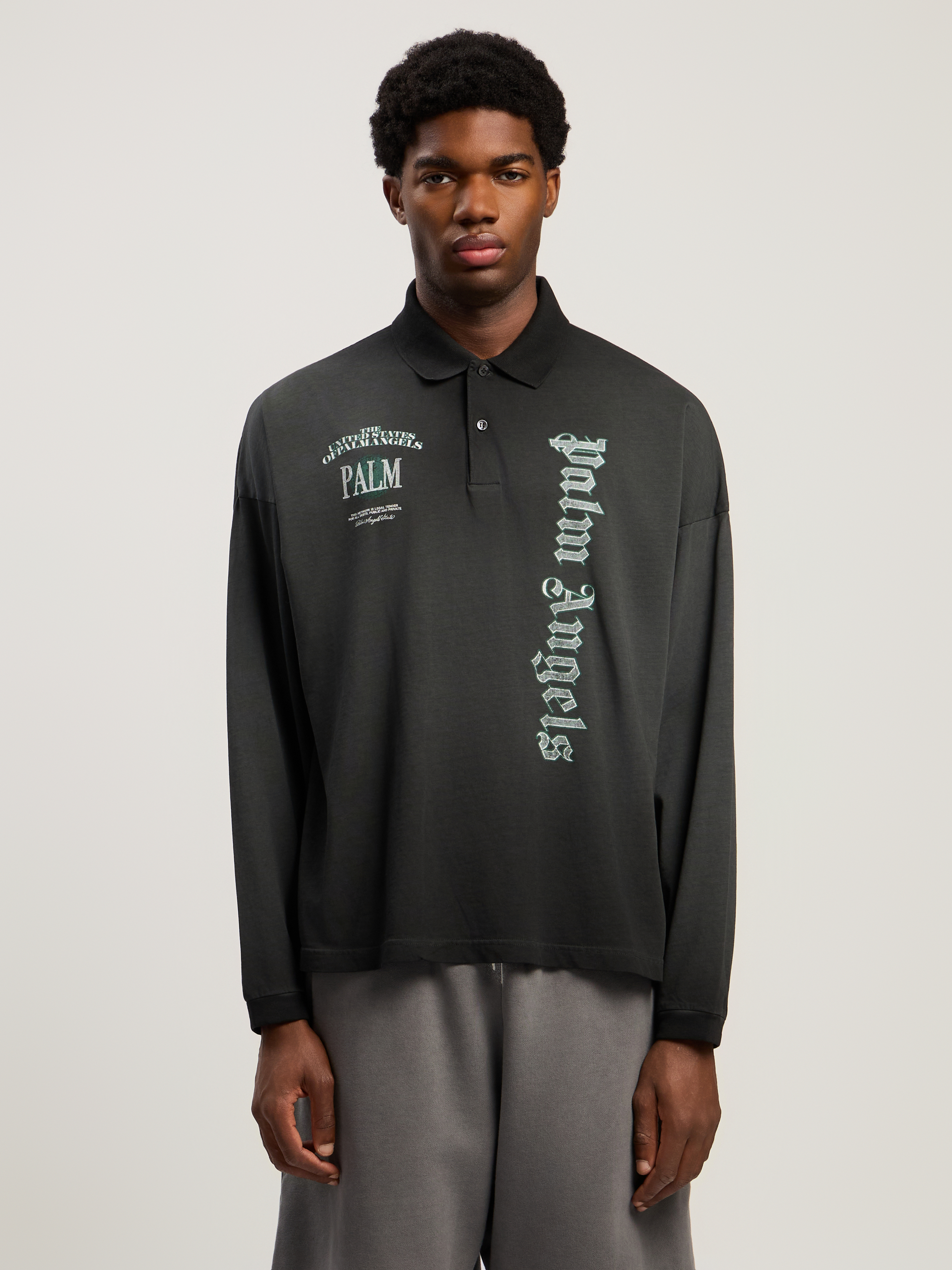 Palm Angels Pa Dollar Polo L/s In Black