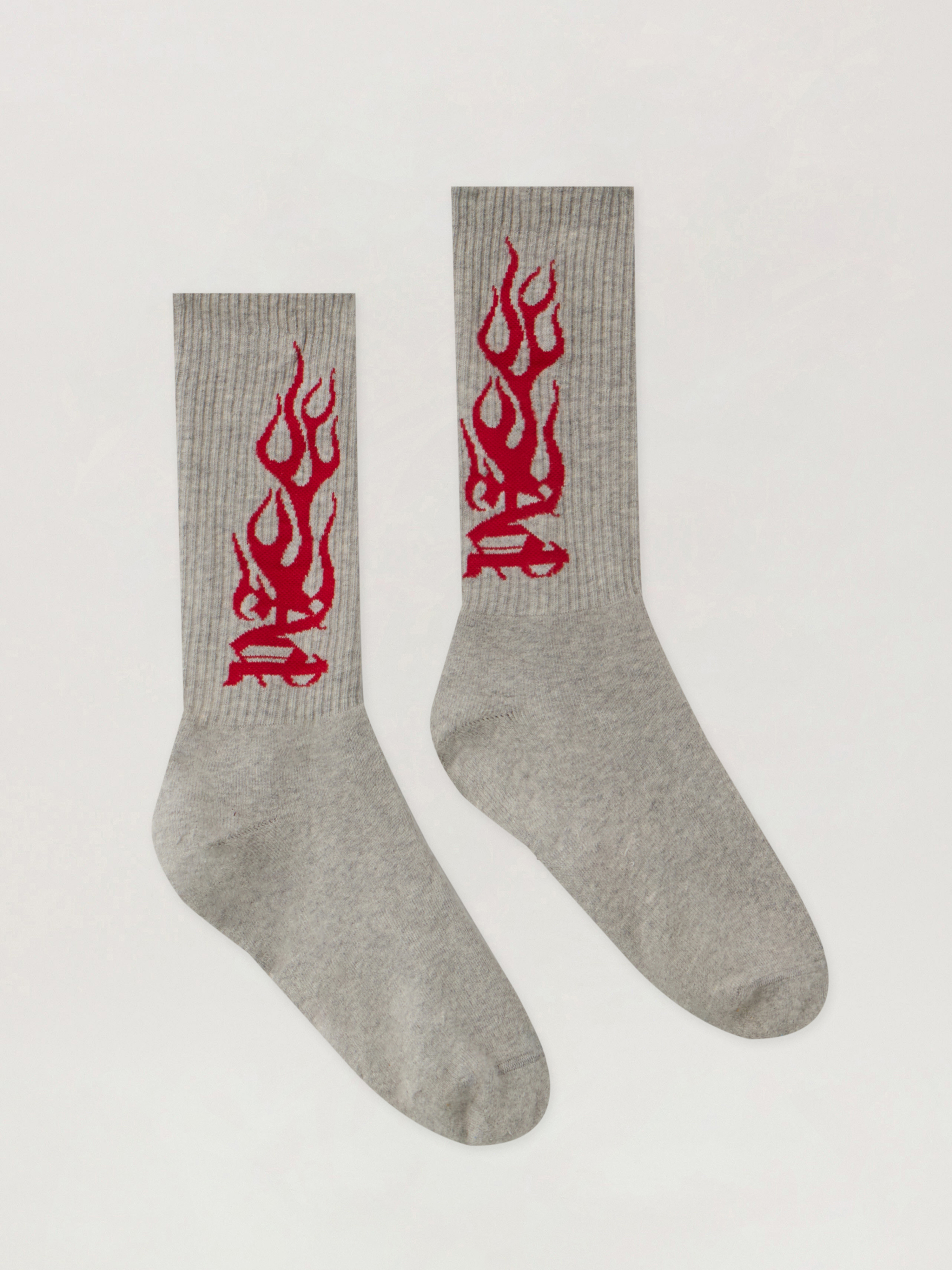  Palm Angels Flames Jacquard Socks Man  Grey Melange - Red 