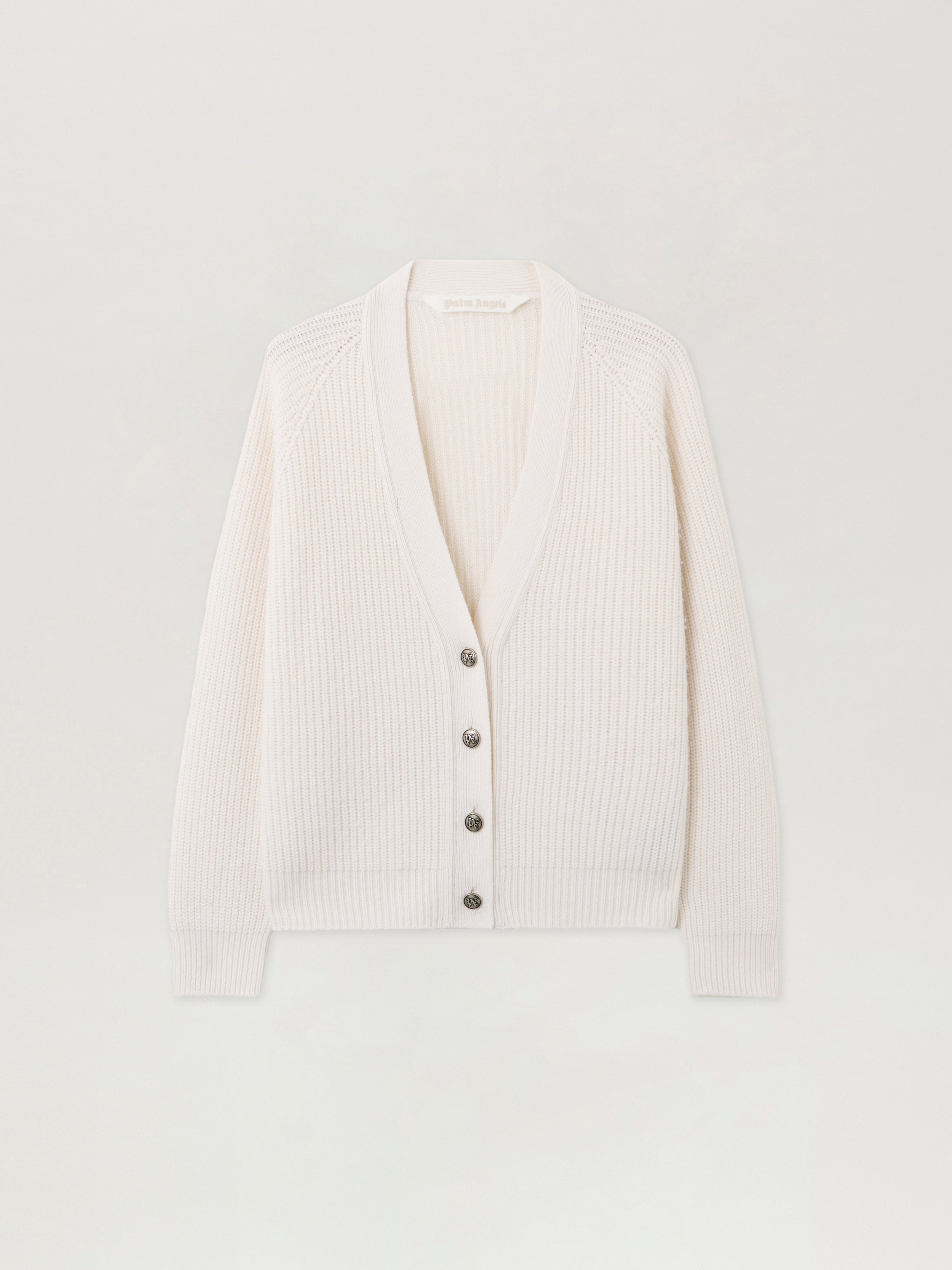 Curved Logo Ribbed Cardigan in OFF WHITE - PINK for Women | Palm