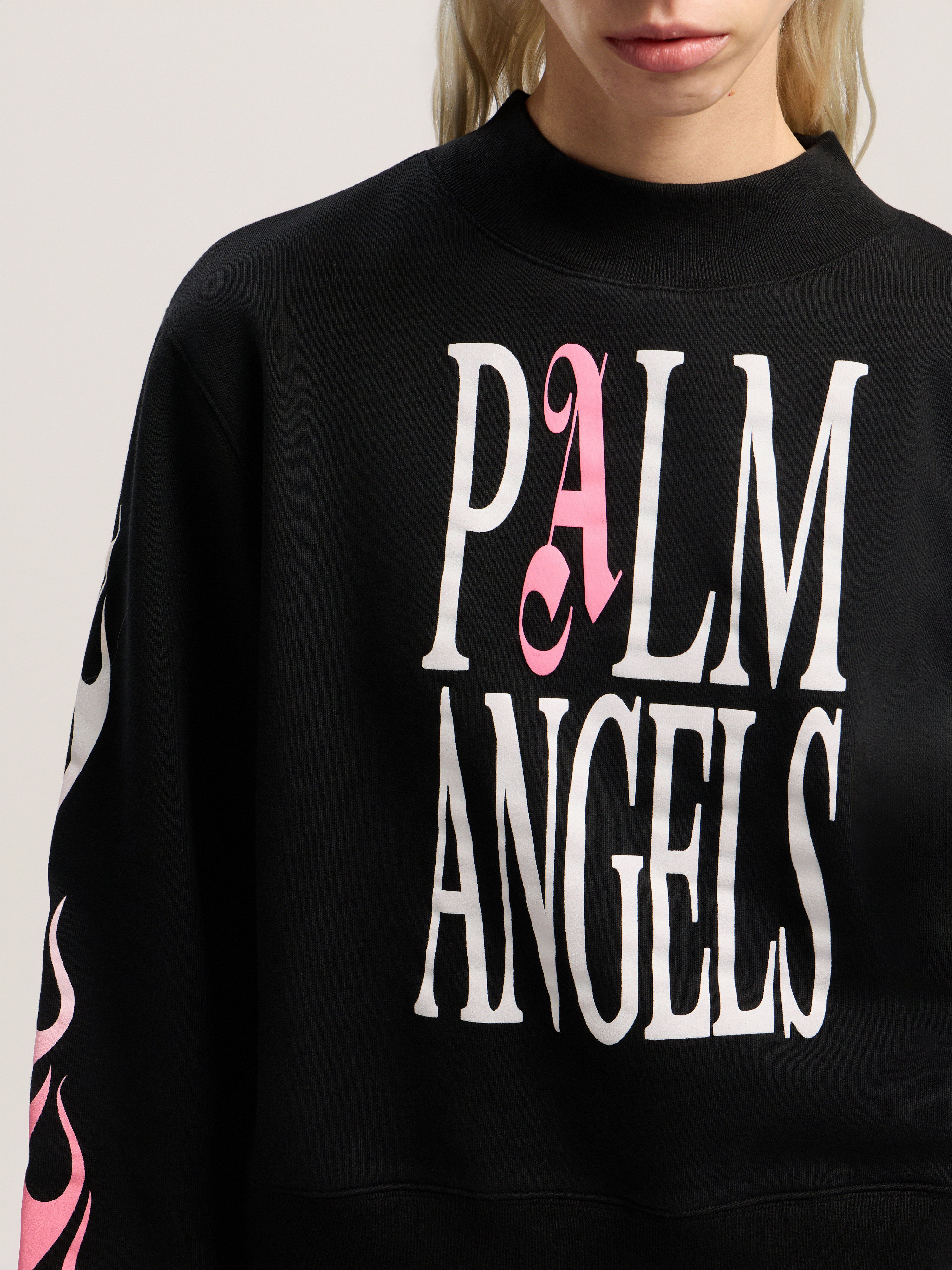 Palm Angels Flames Fitted Crew Sweatshirt In Neutral