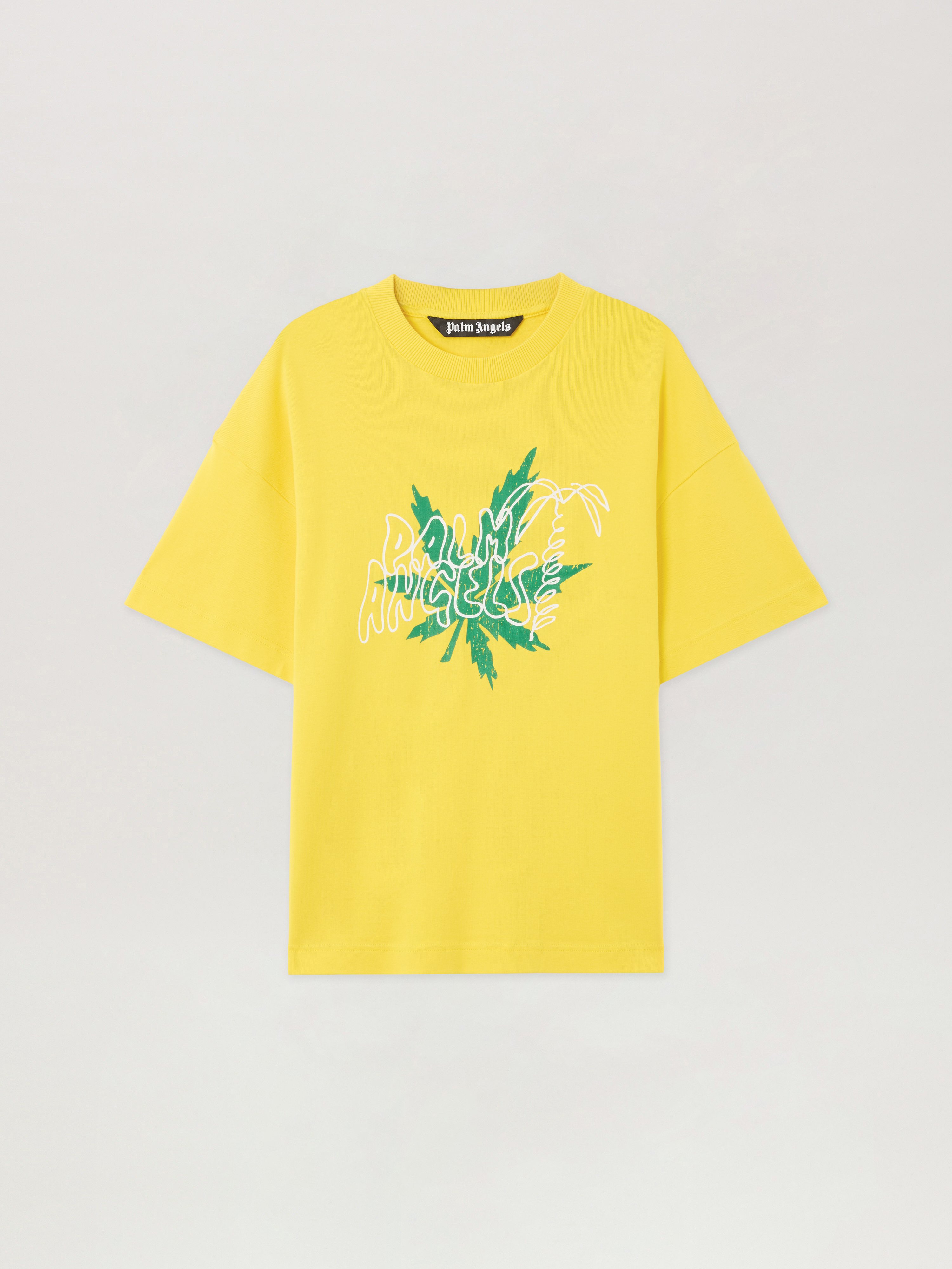 Palm Angels Palm Leaf Graphic T-shirt In Yellow