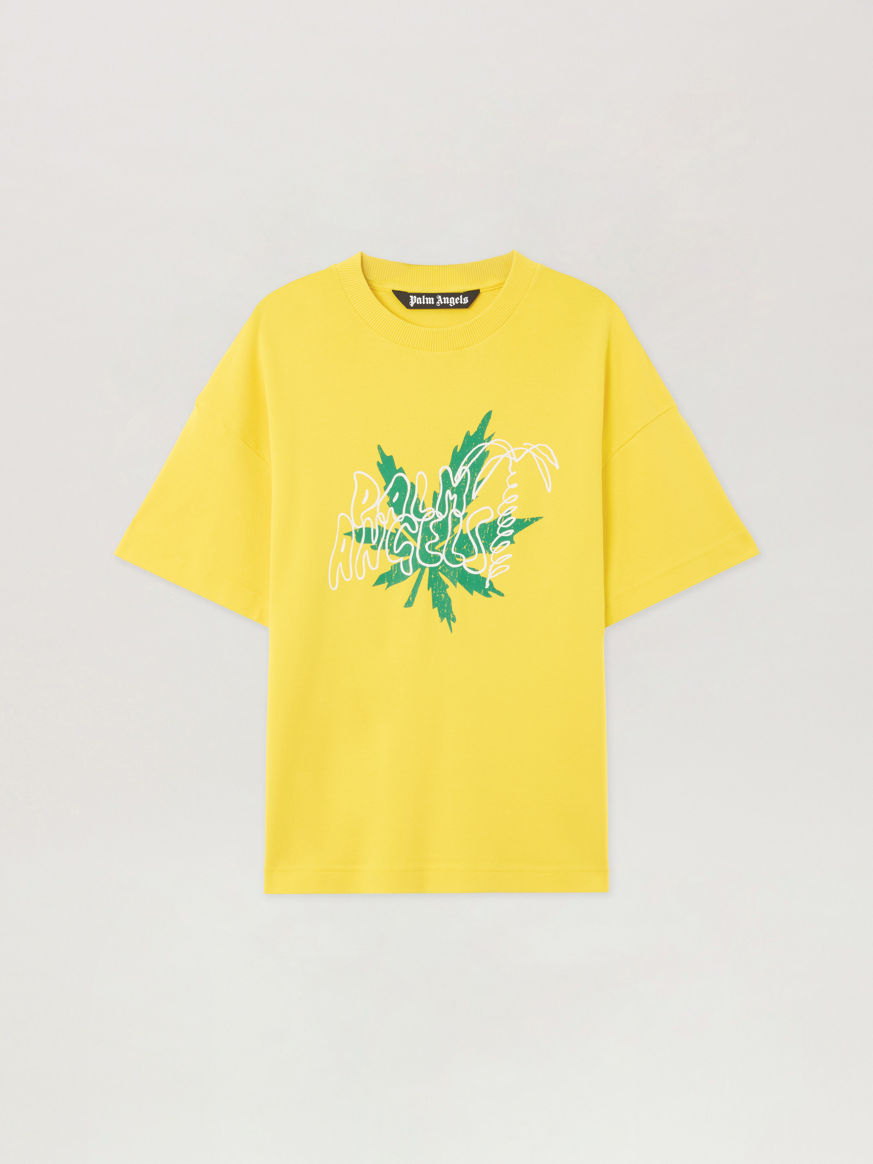 Palm Angels Palm Leaf Graphic T-shirt In Yellow