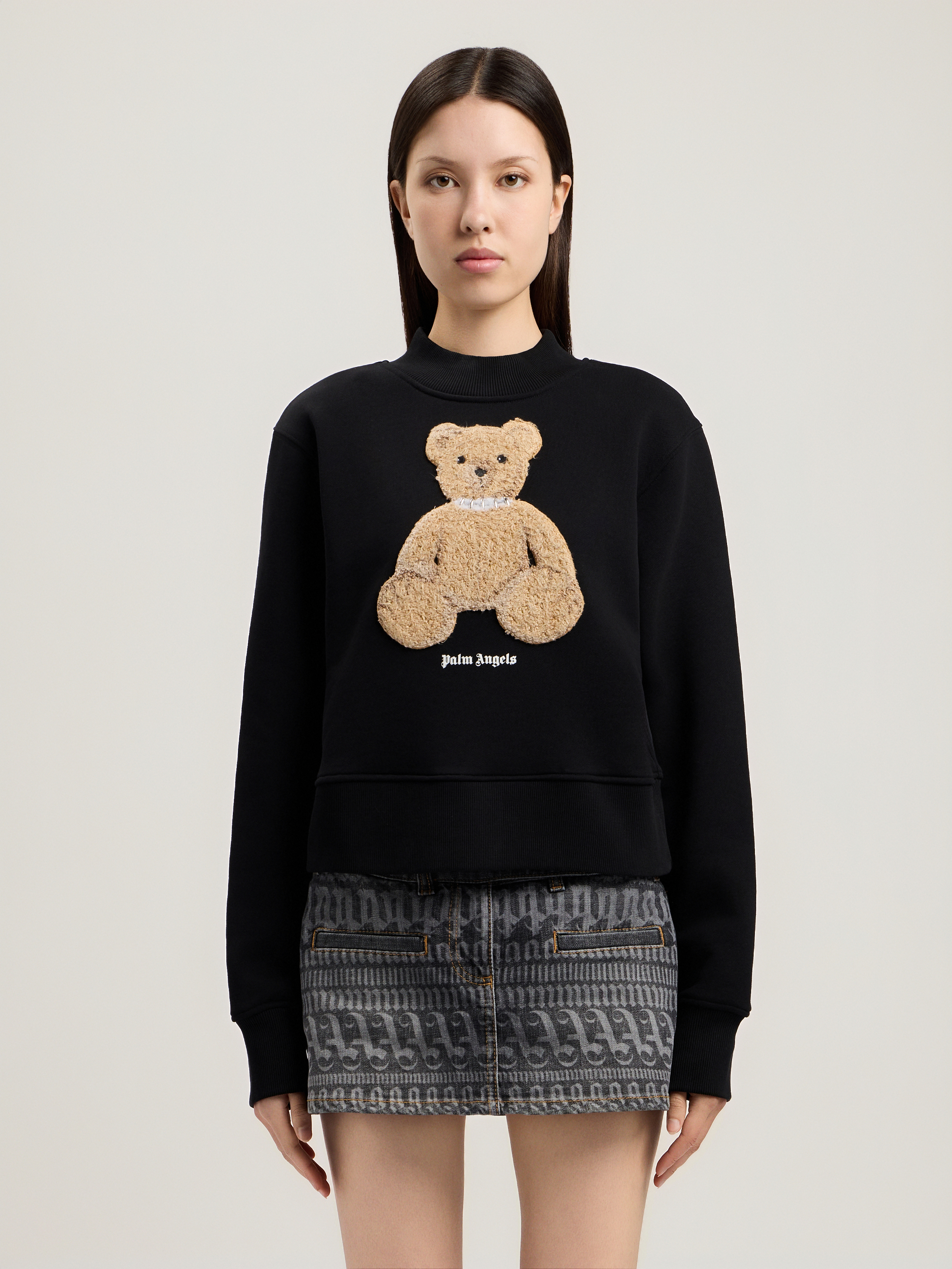 Palm Angels Bear Printed Crewneck Sweatshirt In Black