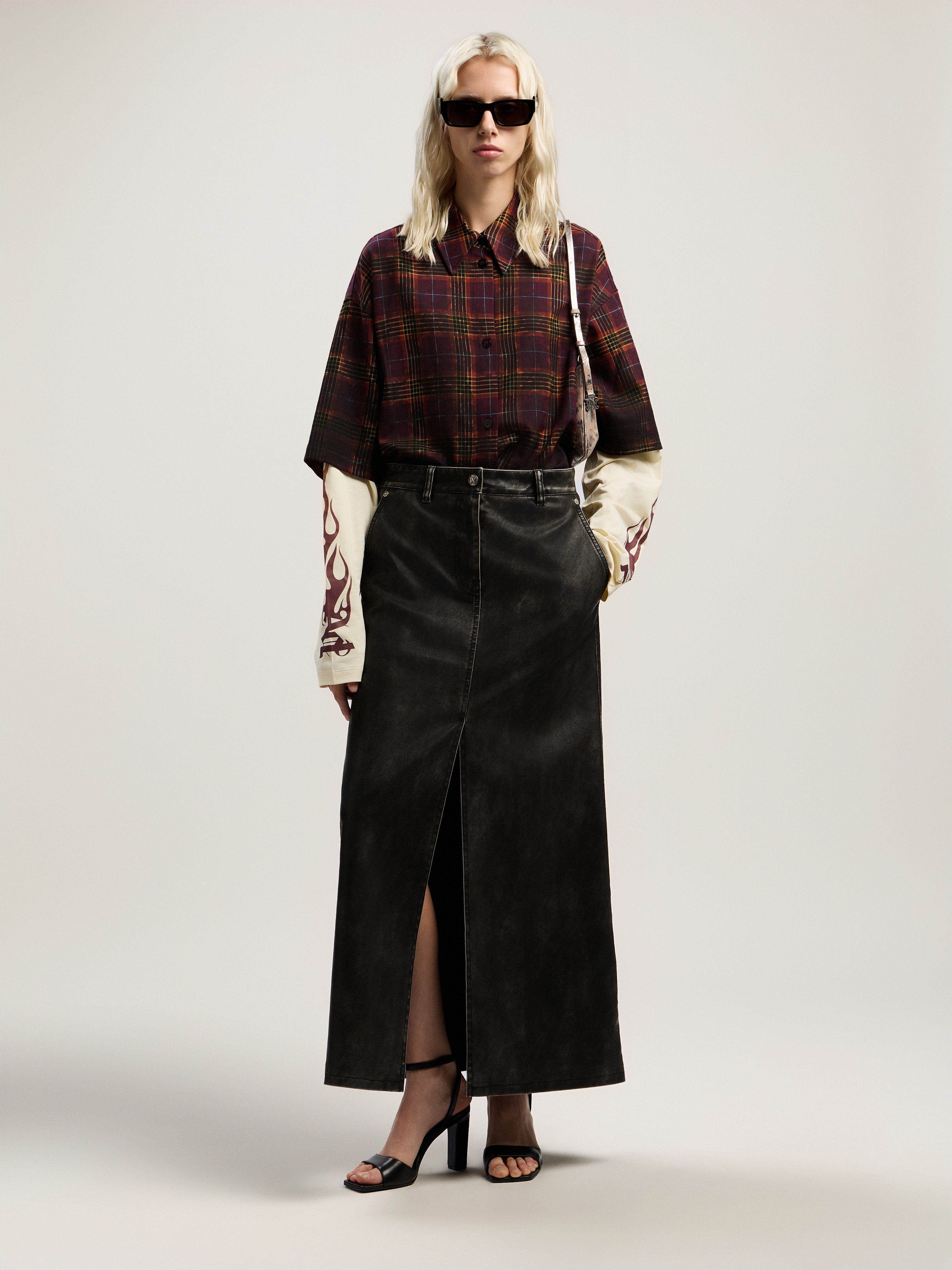  Palm Angels Overdyed Check Flames Shirt Woman  Burgundy - Multicolor 