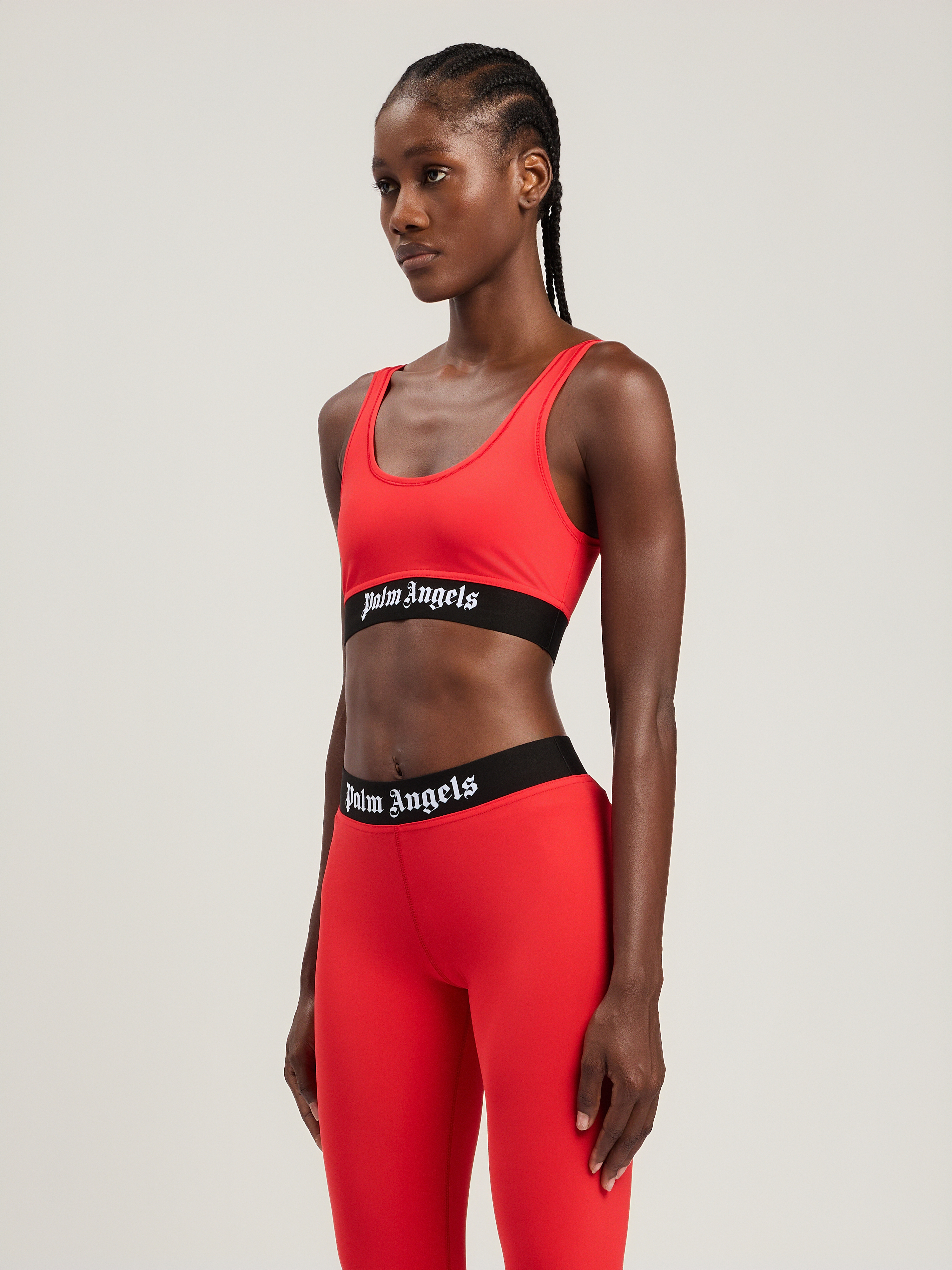 Palm Angels Red Logo Scoop Neck Tank Top In Black
