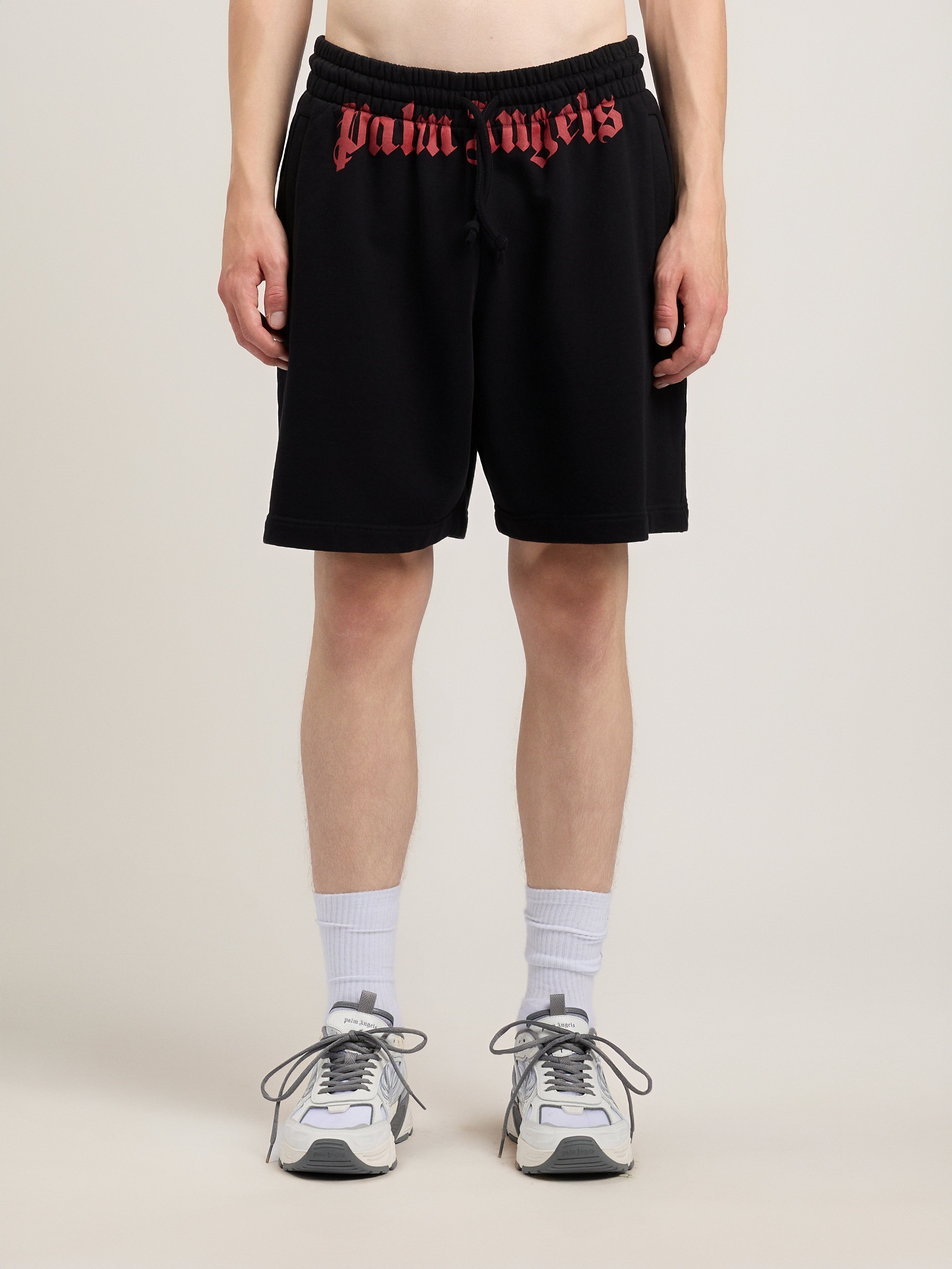 Palm Angels Men's Waist Logo Cotton Sweat Shorts In Black