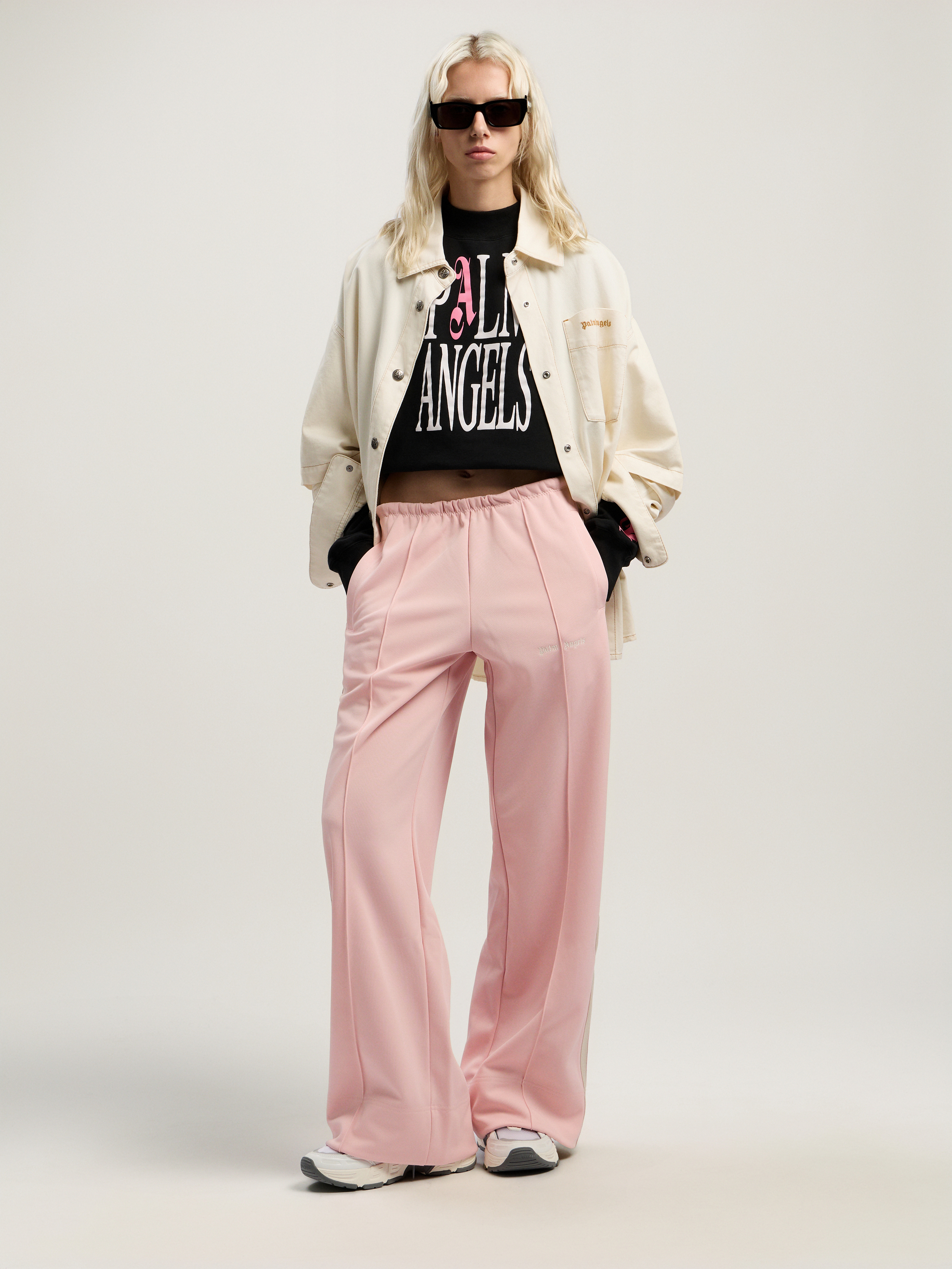 Palm Angels Flames Fitted Crew Sweatshirt In Neutral