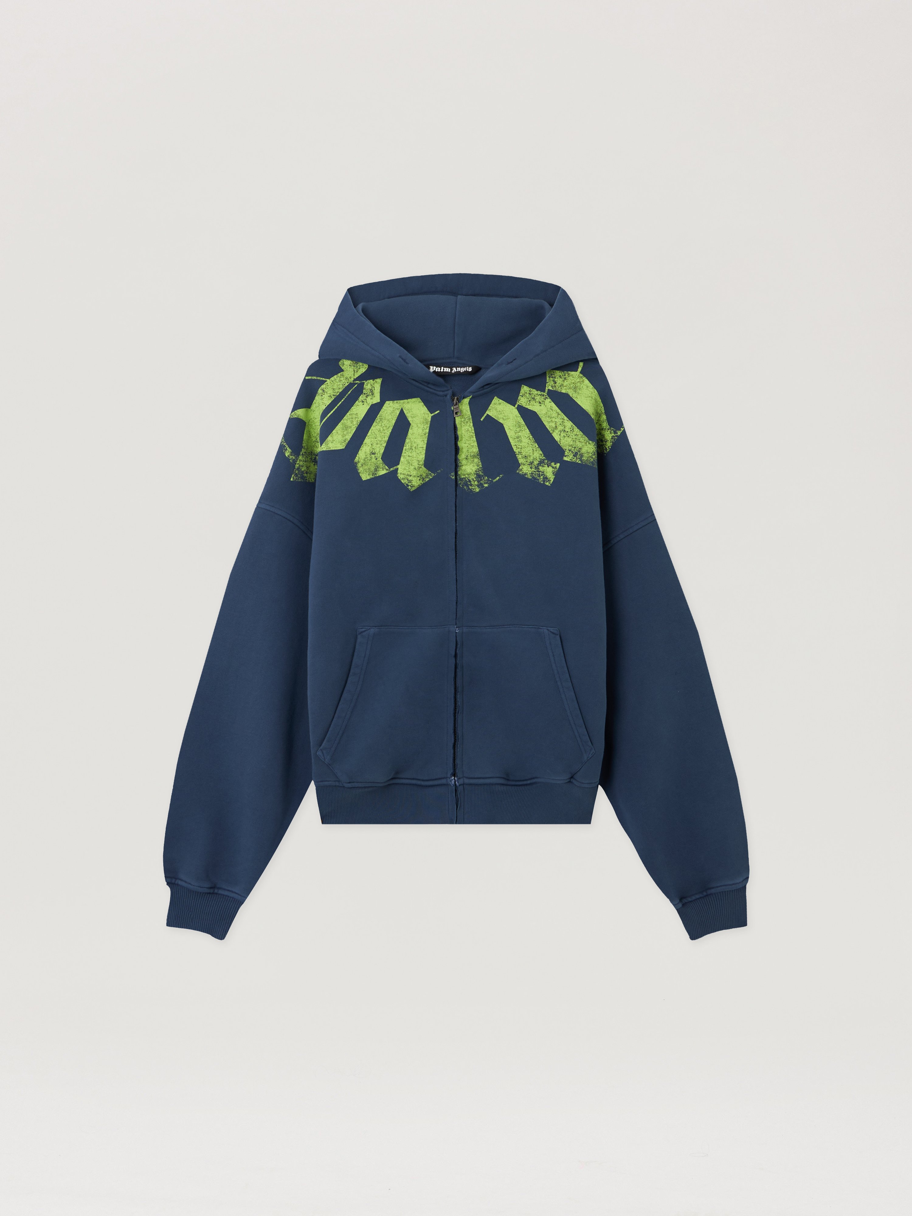 Big Neck Logo Zip Hoodie in NAVY BLUE LIME for Men | Palm Angels®