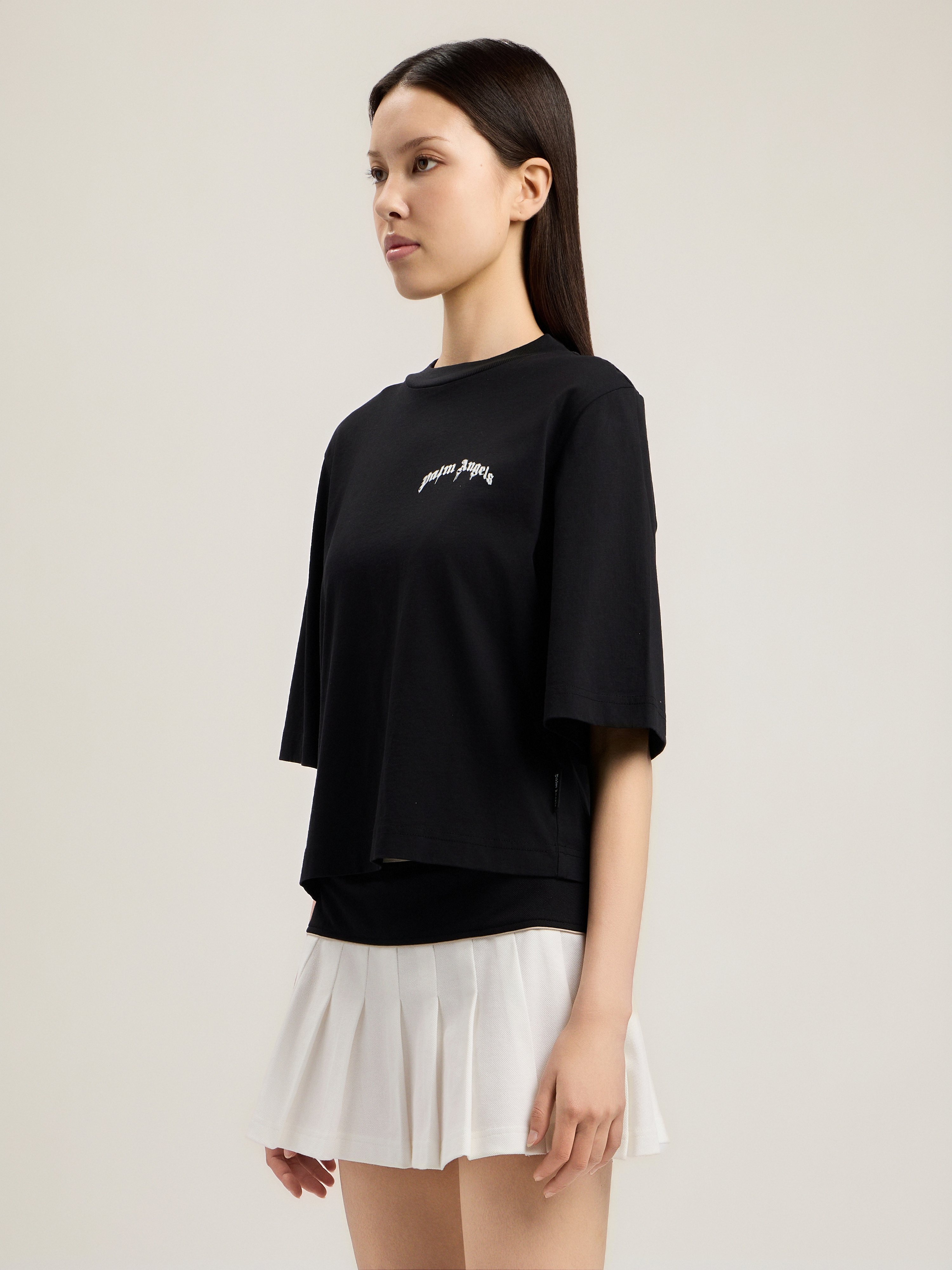 Palm Angels Curved Logo Relaxed Fit Boxy T Shirt In Black