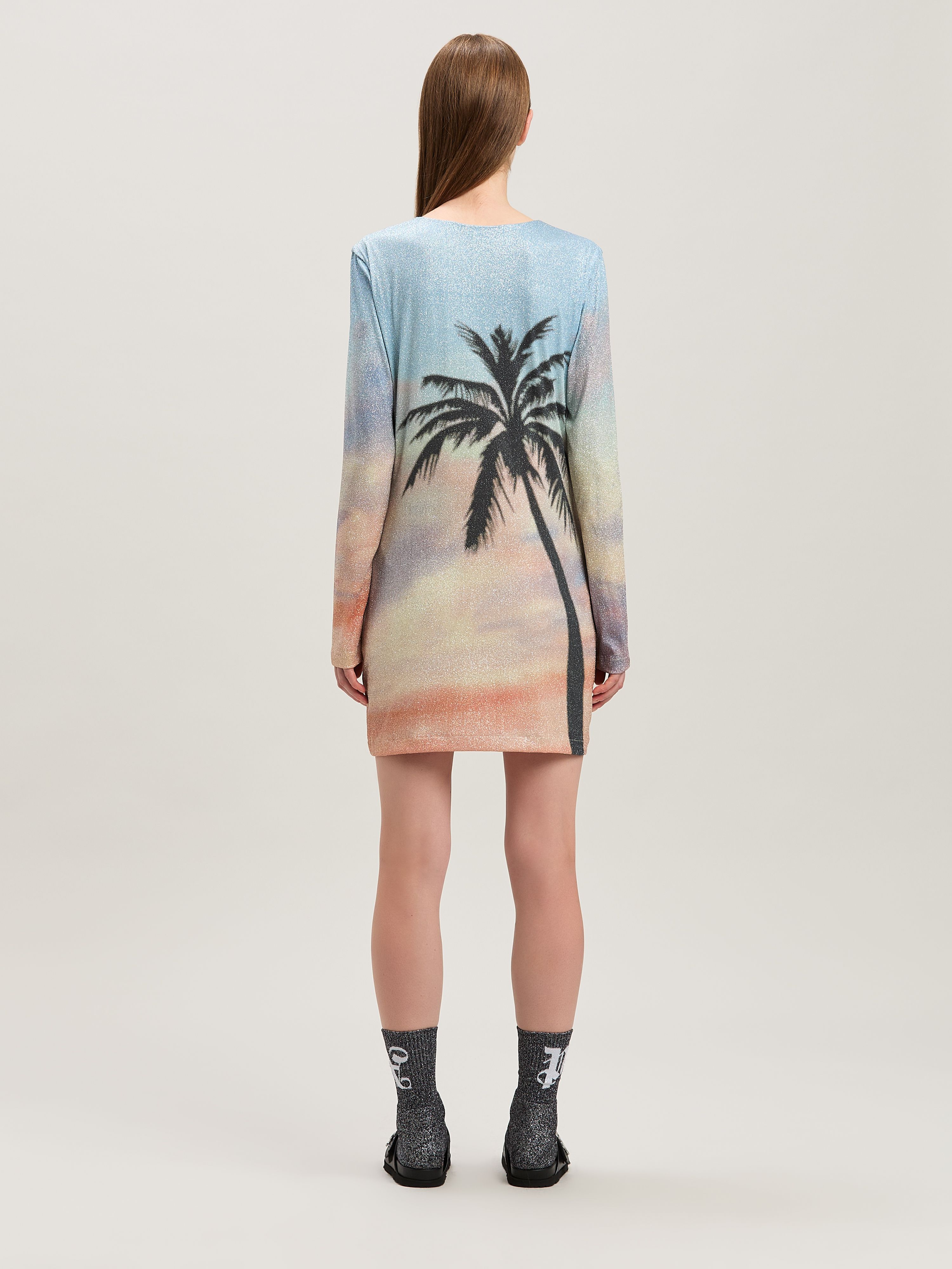 Palm Angels Womens Multi Palm Scene-print Stretch-woven Mini Dress