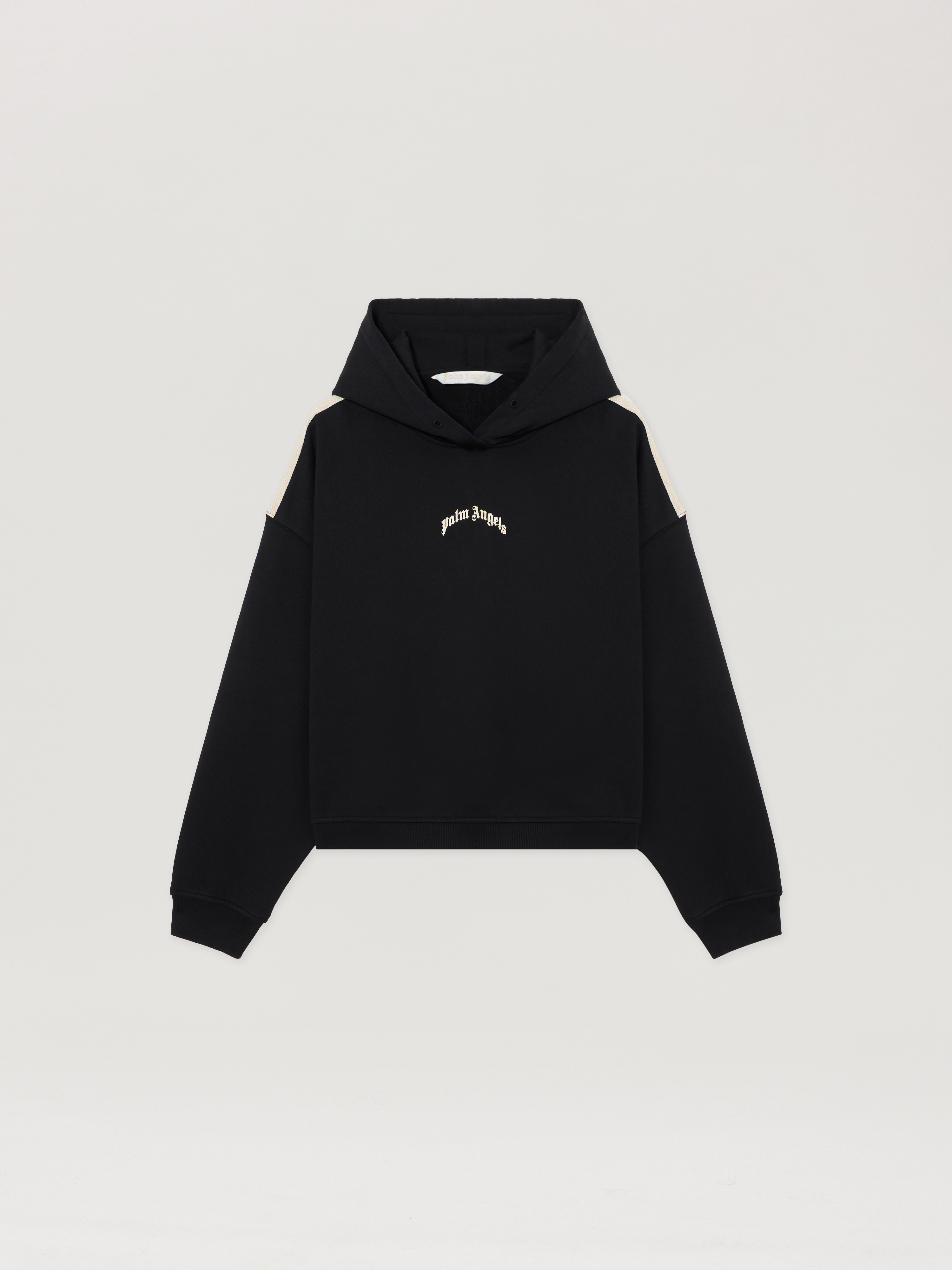Curved Logo Loose Crop Hoodie in BLACK TOFU for Women | Palm Angels®