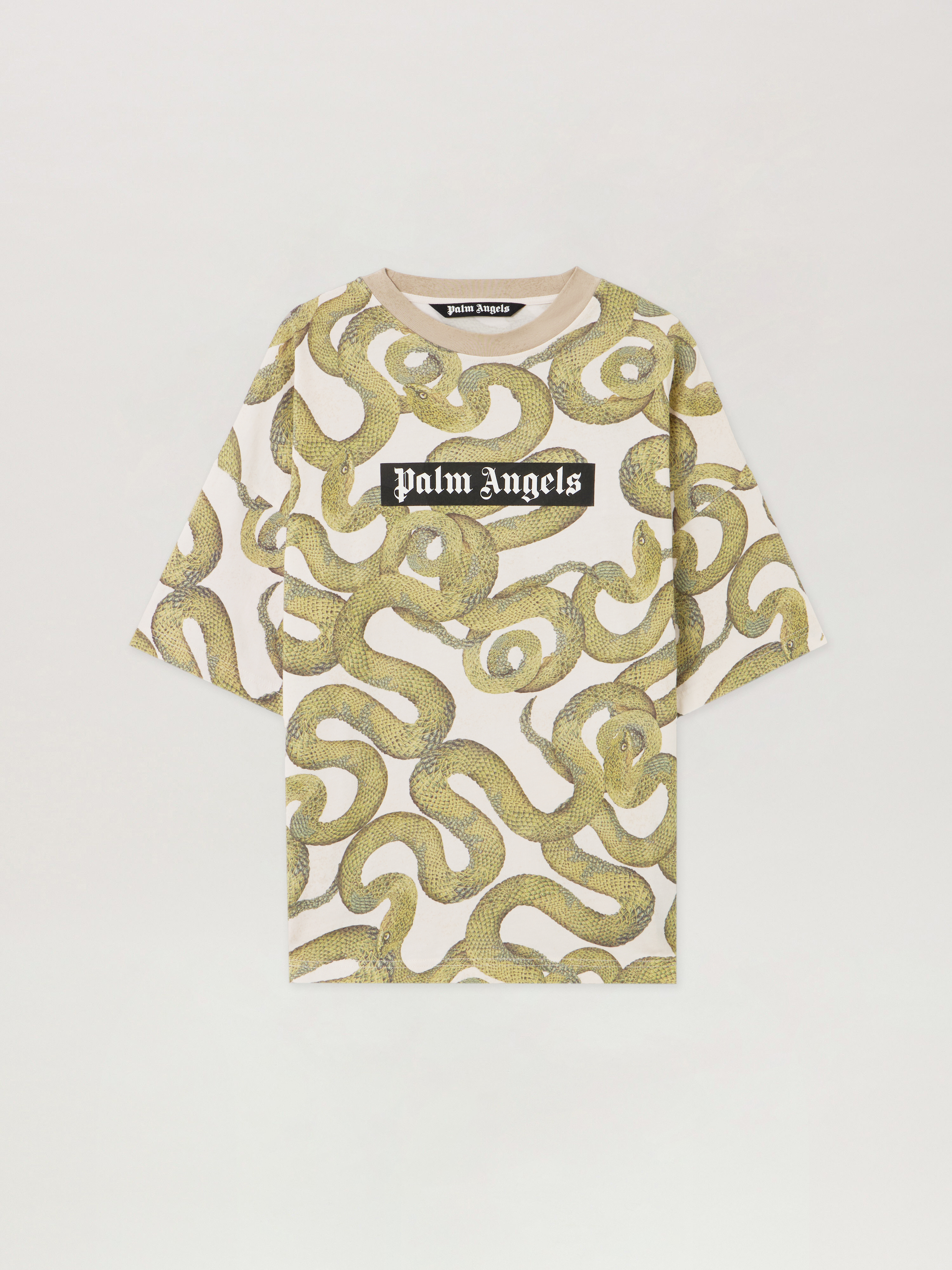 Snake Allover Loose T-Shirt in IVORY - GREEN for Men | Palm Angels®